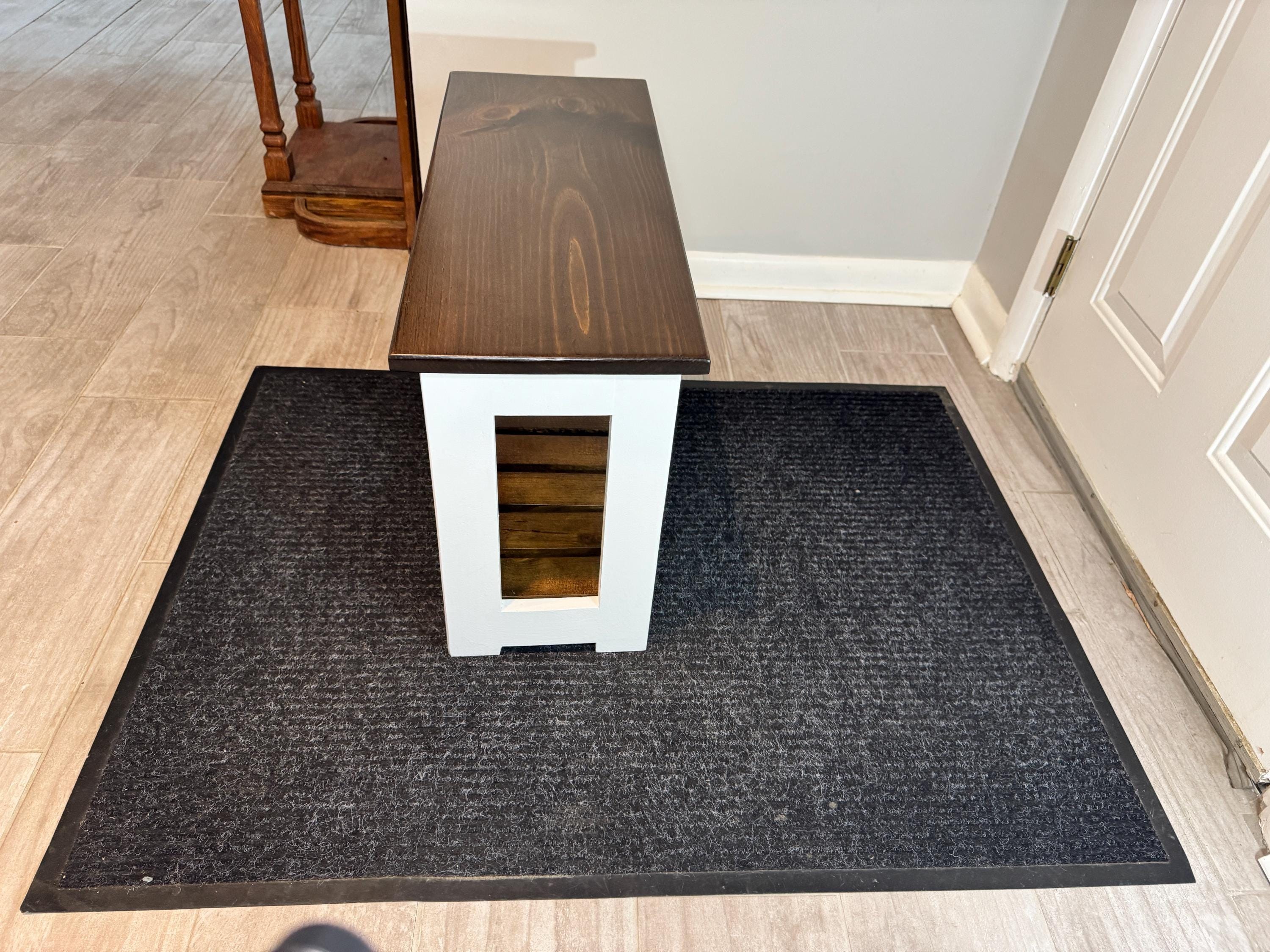 Small Farmhouse Entryway Bench, Compact Wood Shoe Bench for Apartments, Mudroom Seating with Storage, view 8