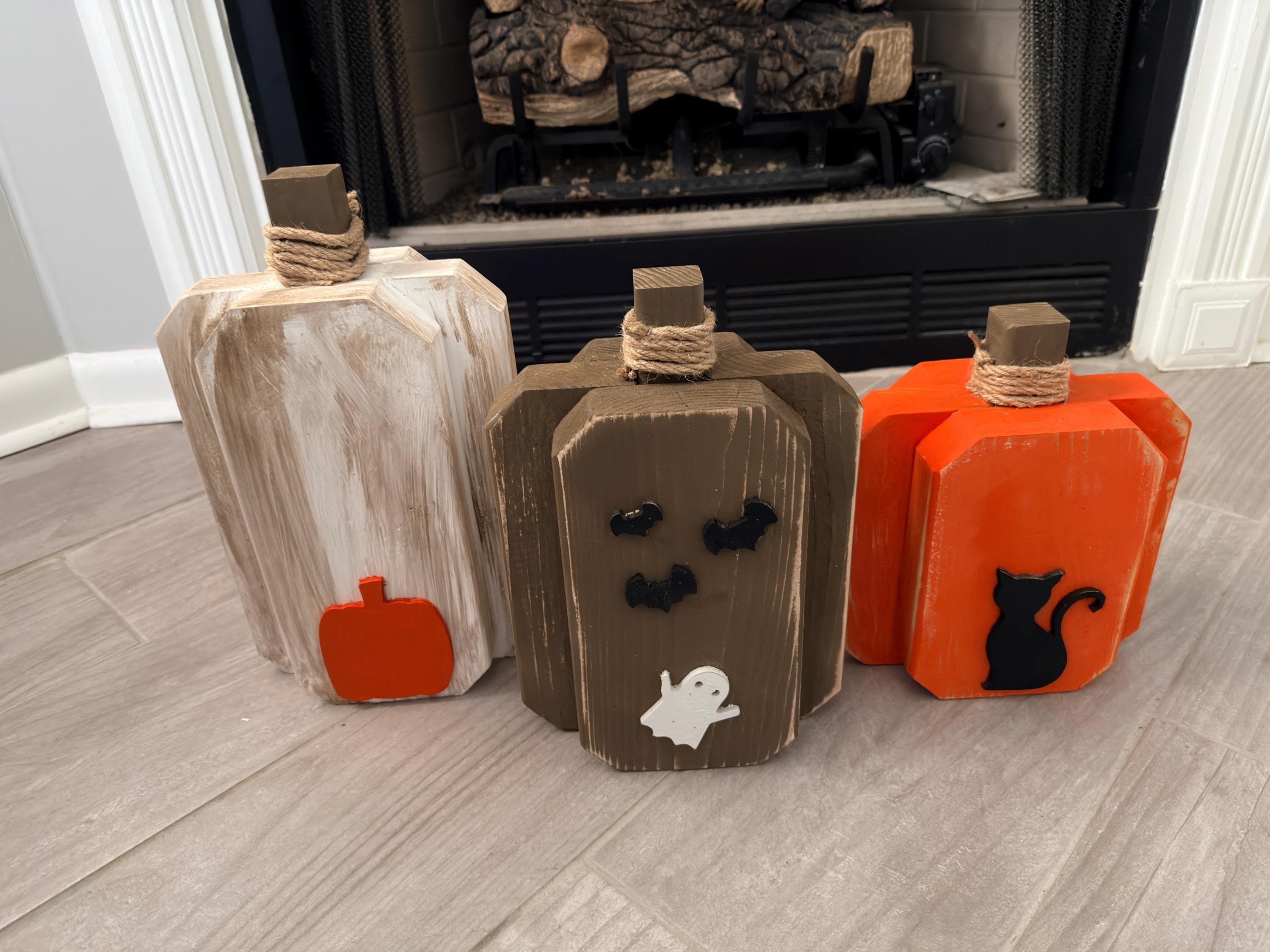 Wooden Pumpkin Set Of 3, 8–12 Inch Rustic Farmhouse Fall Decor, view 7