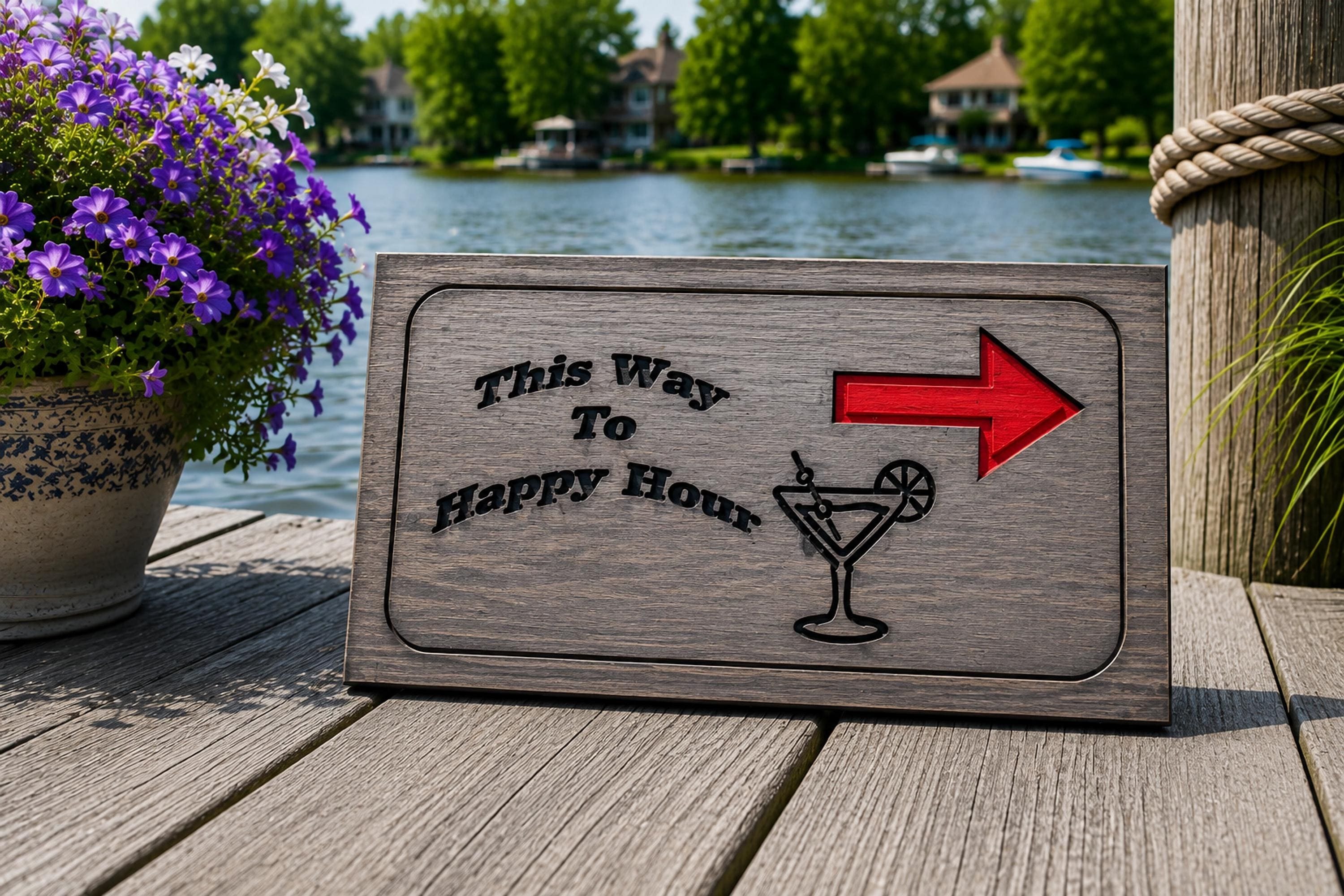 Cocktail Bar Sign, 8 x 16 Inch Pine Wood Wall Hanging