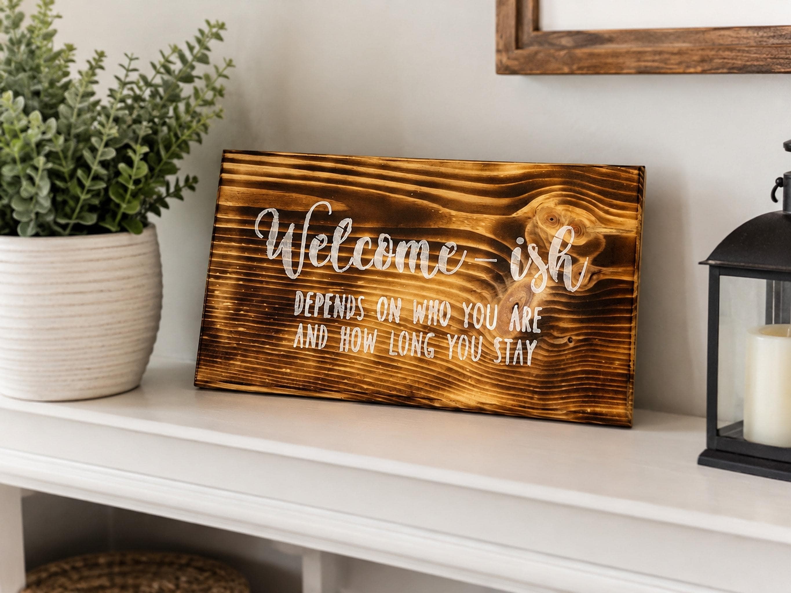 Rustic Wood Sign, Dark Brown Pine Wall Decor | White Lettering, view 9