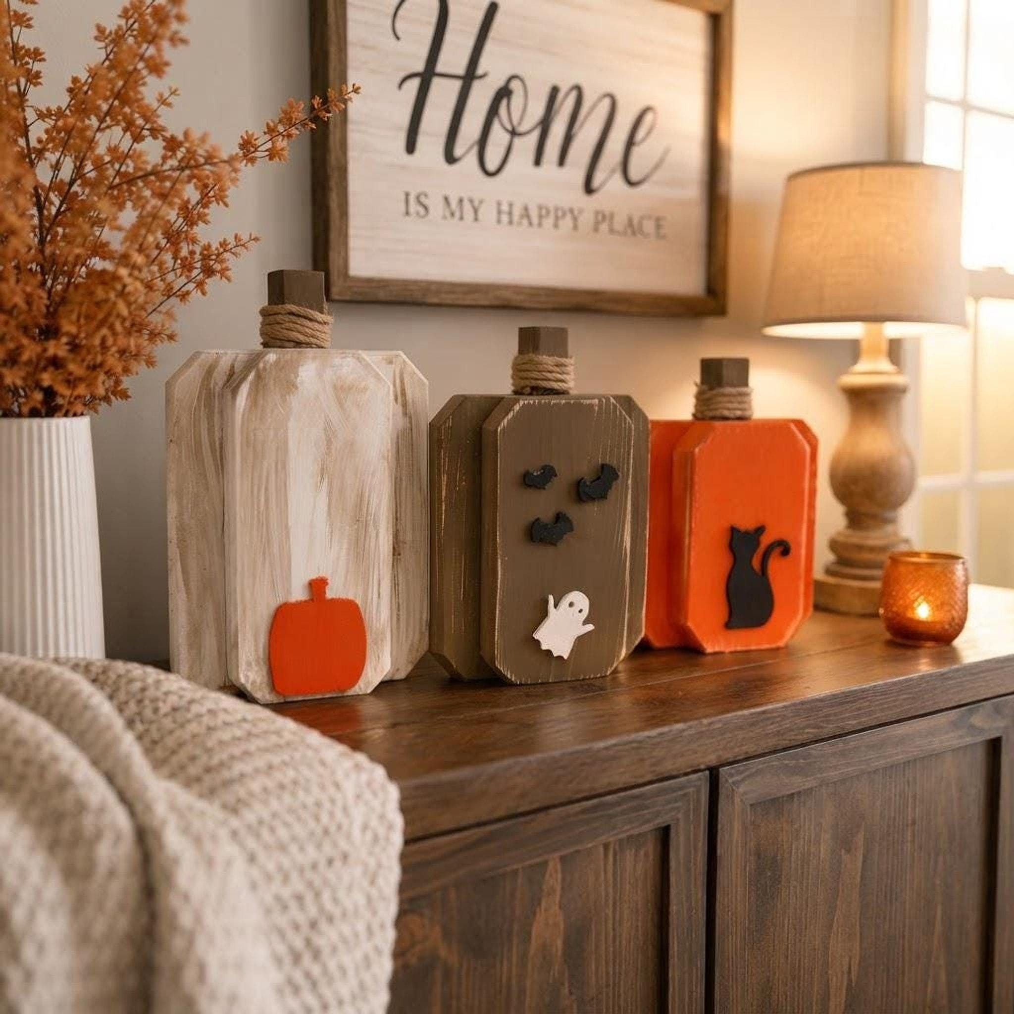 Wooden Pumpkin Set Of 3, 8–12 Inch Rustic Farmhouse Fall Decor, view 11