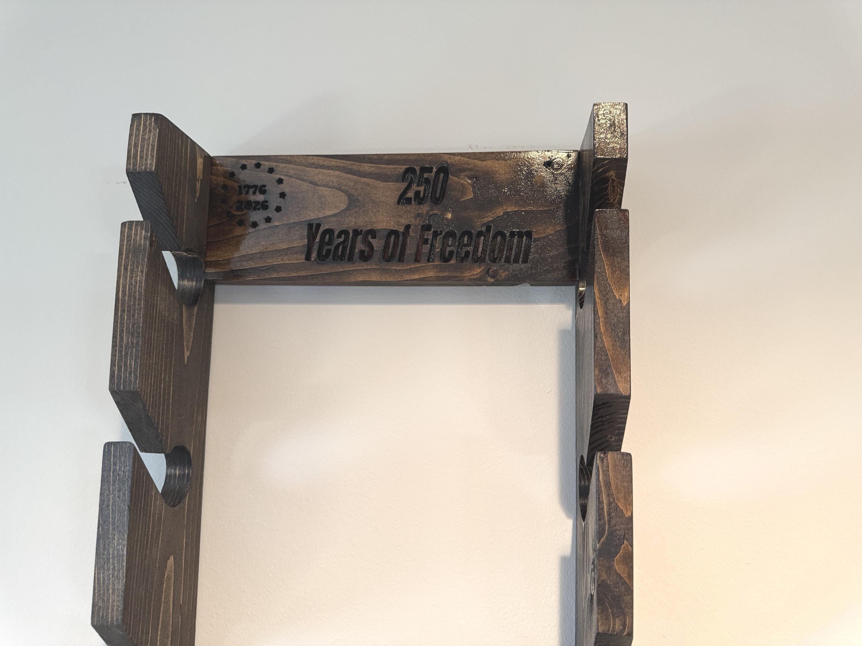 Personalized Baseball Cap Rack, Engraved Wood Organizer, Patriotic 250 Years Freedom Holder, view 9