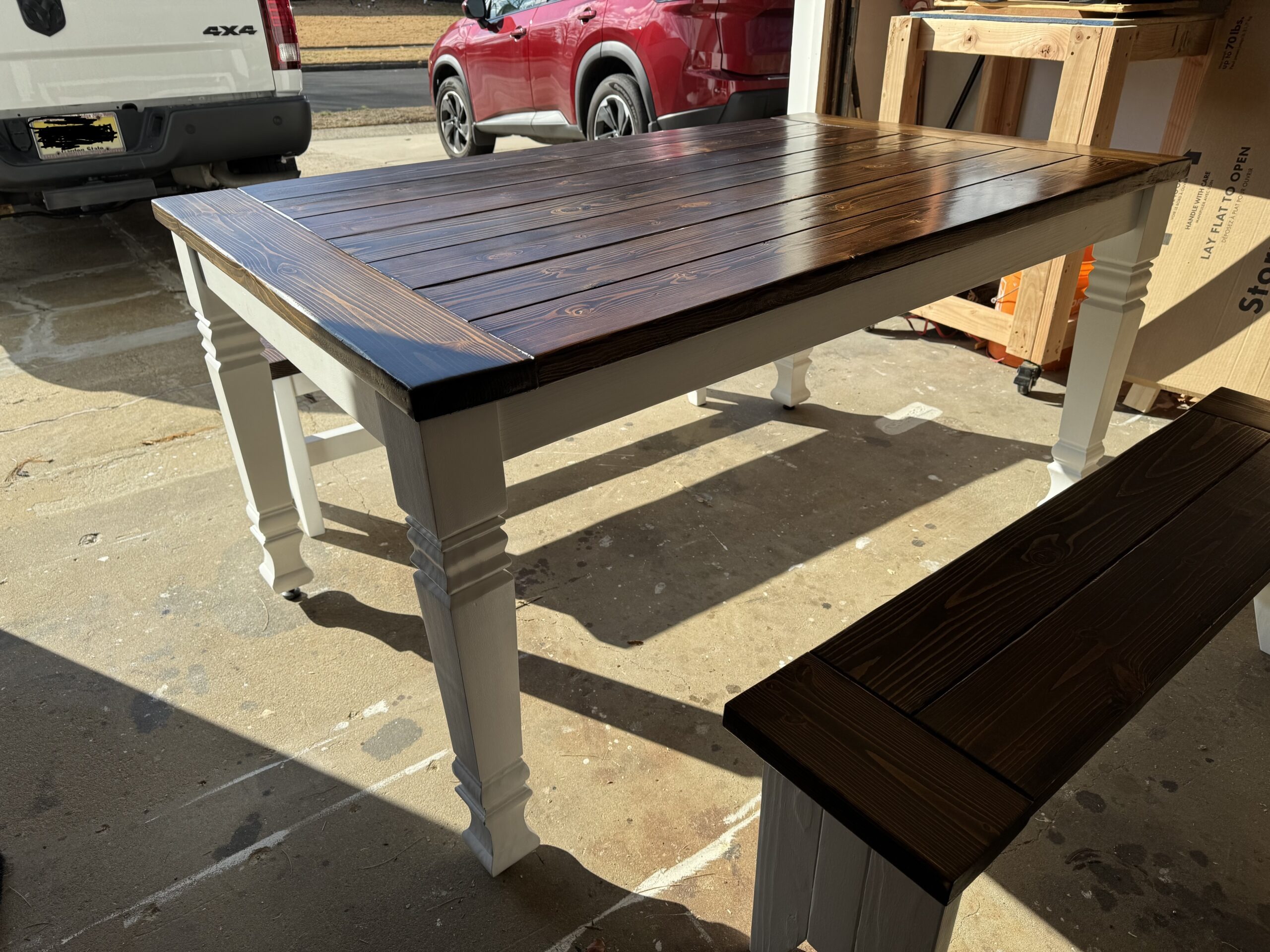 Rustic Farmhouse Table with 2 Benches – Durable Custom Wood Dining Set, view 6