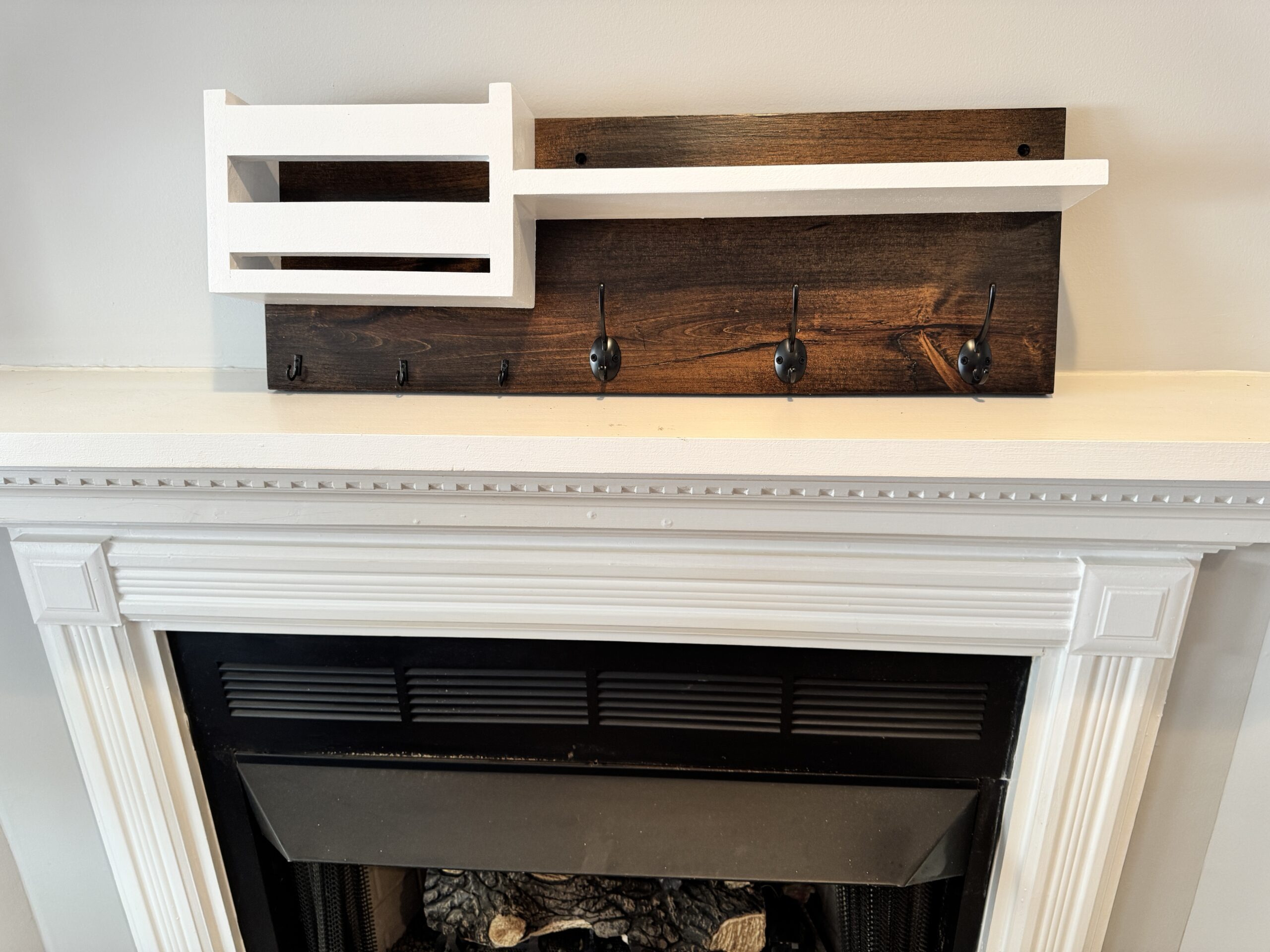 Farmhouse Entryway Organizer with Mail Holder and Key Hooks, view 2