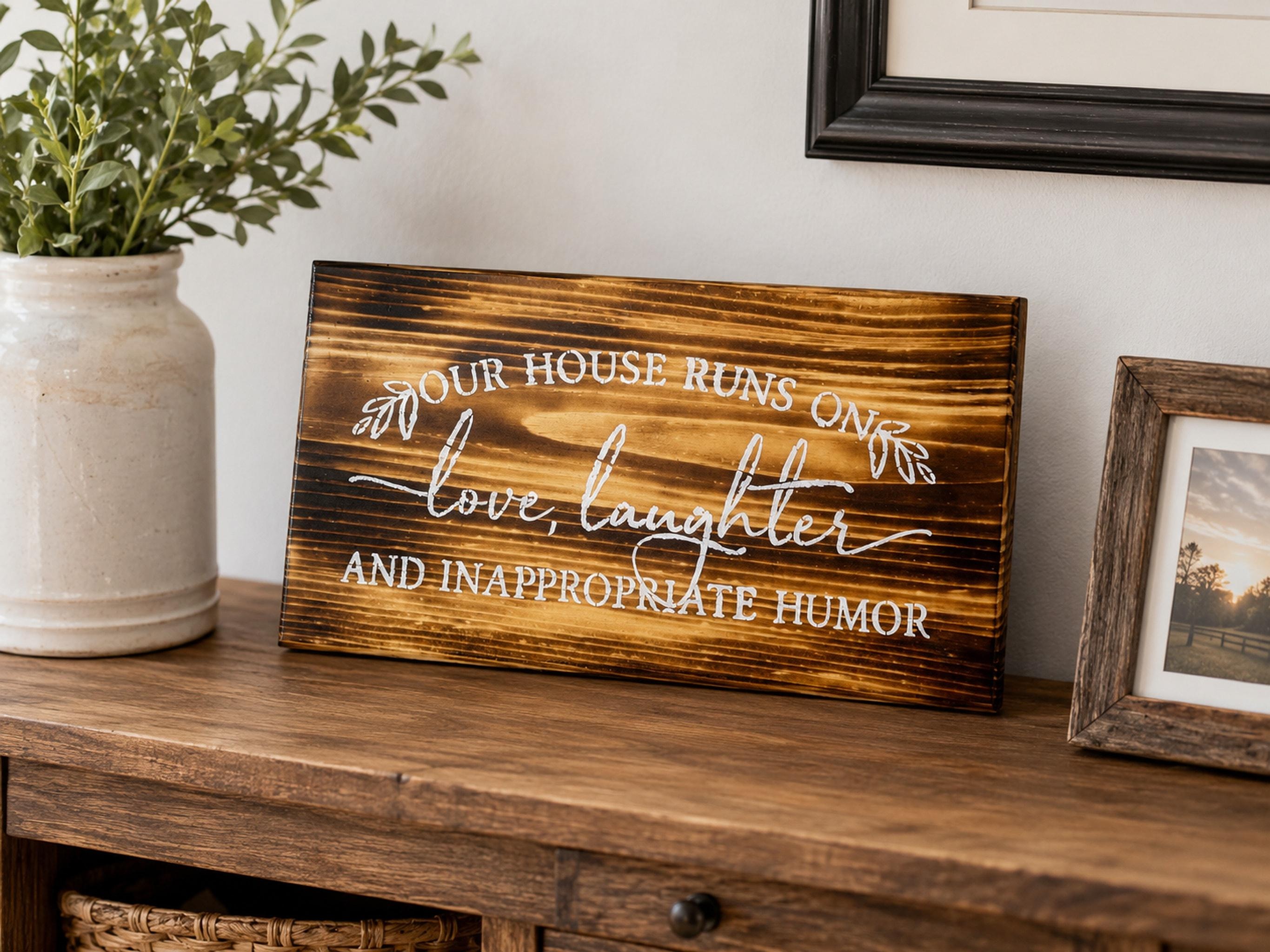 Rustic Wood Sign, Dark Brown Pine Wall Decor | White Lettering, view 10