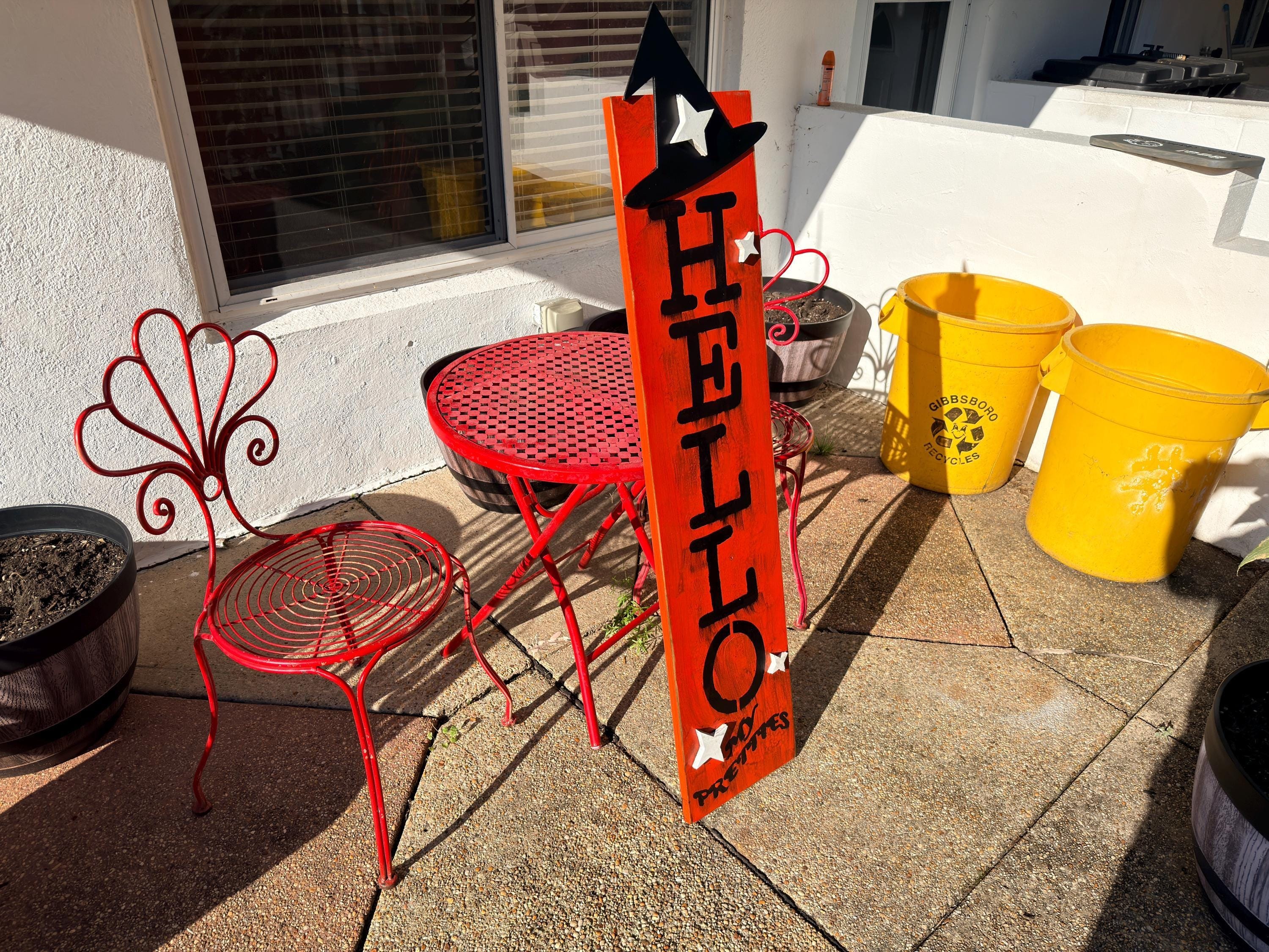 Witch Porch Sign, 50-Inch Solid Pine Orange Halloween Leaner, view 5
