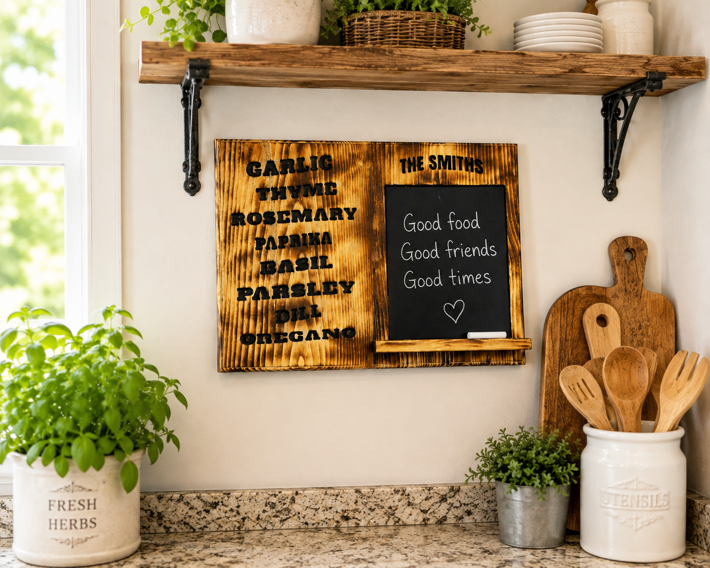 Custom Kitchen Herb Sign, Personalized Pine Chalkboard Organizer | 15 x 22 1/4-Inch, view 6