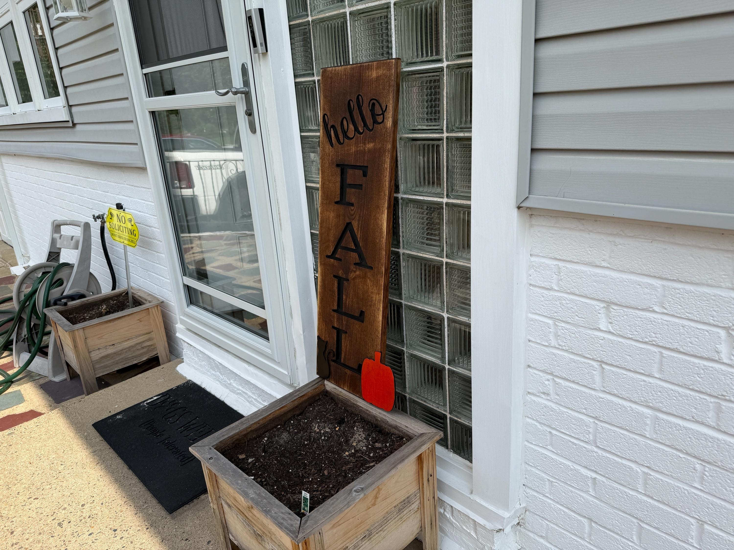 Mudroom Bench Sign, Rustic Wooden Porch Decor with Recessed Black FALL Lettering, view 5