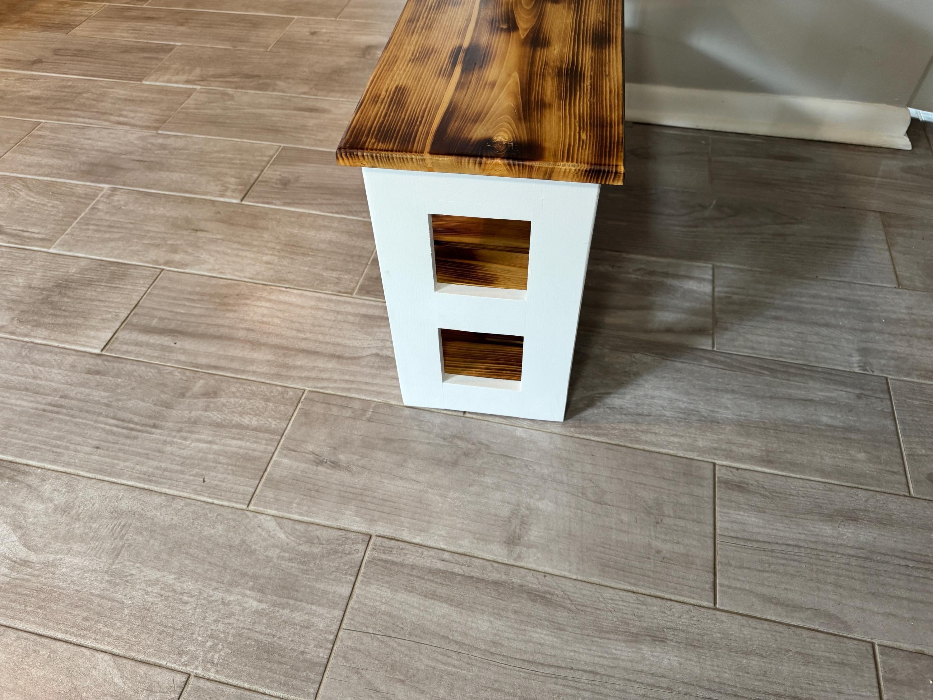 Mudroom Bench, Solid Wood Seat With Two Shoe Shelves | White Farmhouse Frame, view 8
