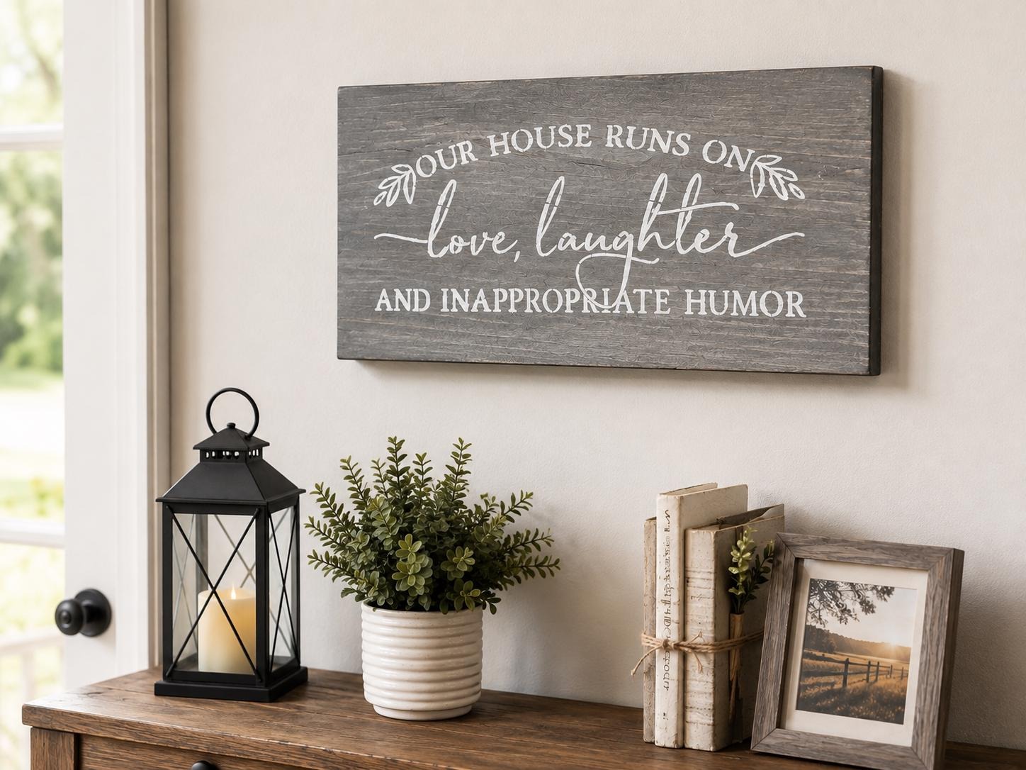 Rustic Wood Sign, Dark Brown Pine Wall Decor | White Lettering, view 17