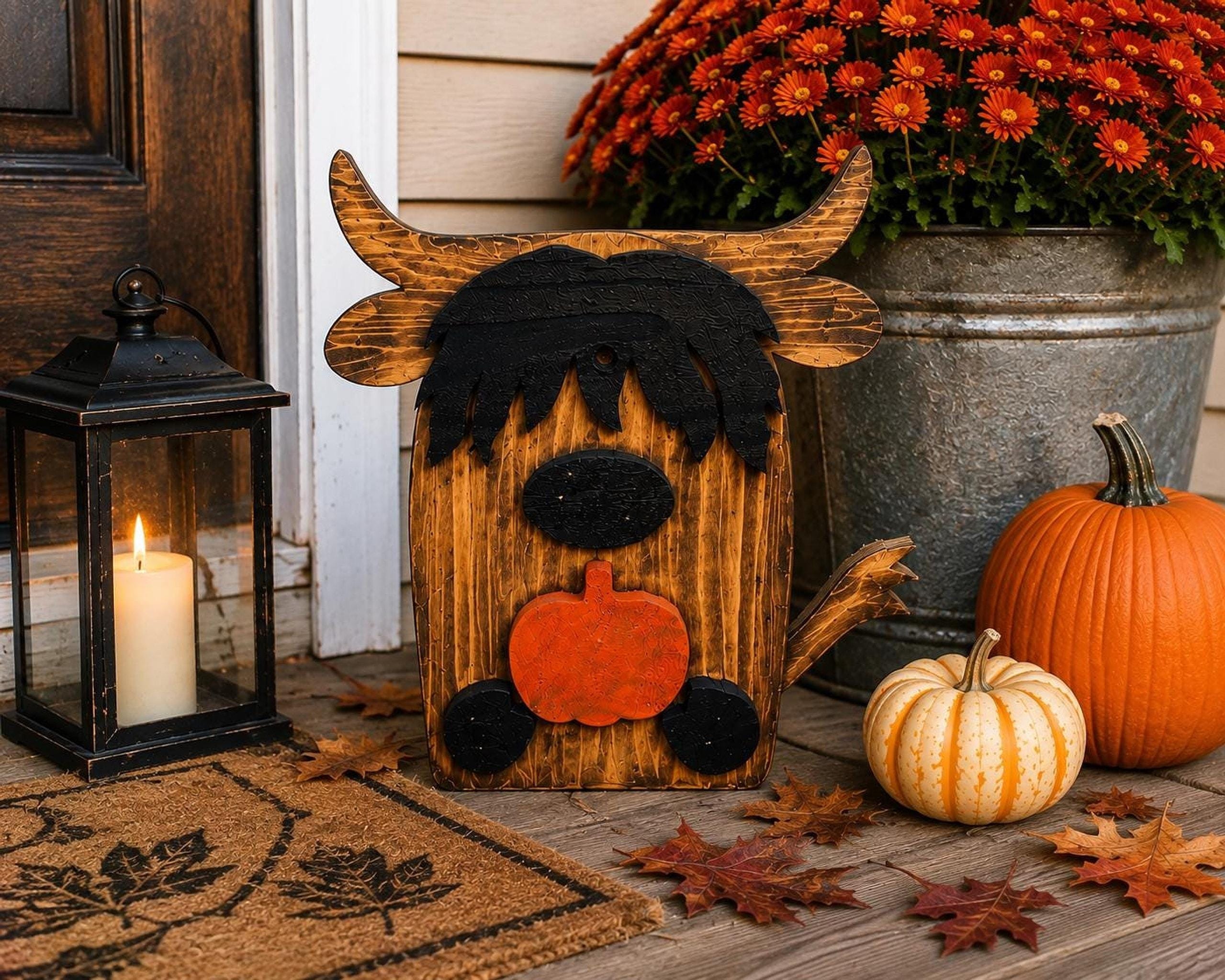 Highland Cow Fall Sign, 14-Inch Cedar And Pine Wall Decor, view 4