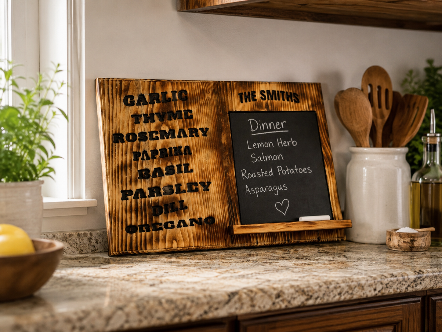 Custom Kitchen Herb Sign, Personalized Pine Chalkboard Organizer | 15 x 22 1/4-Inch, view 9