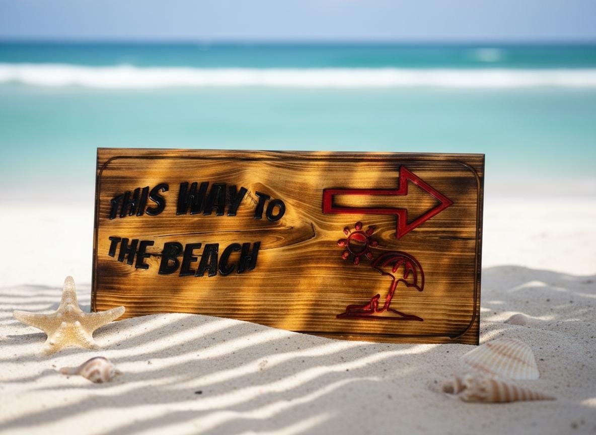 Wooden Beach House Arrow Sign, Coastal Wall Decor, Hand-Painted Pine Art
