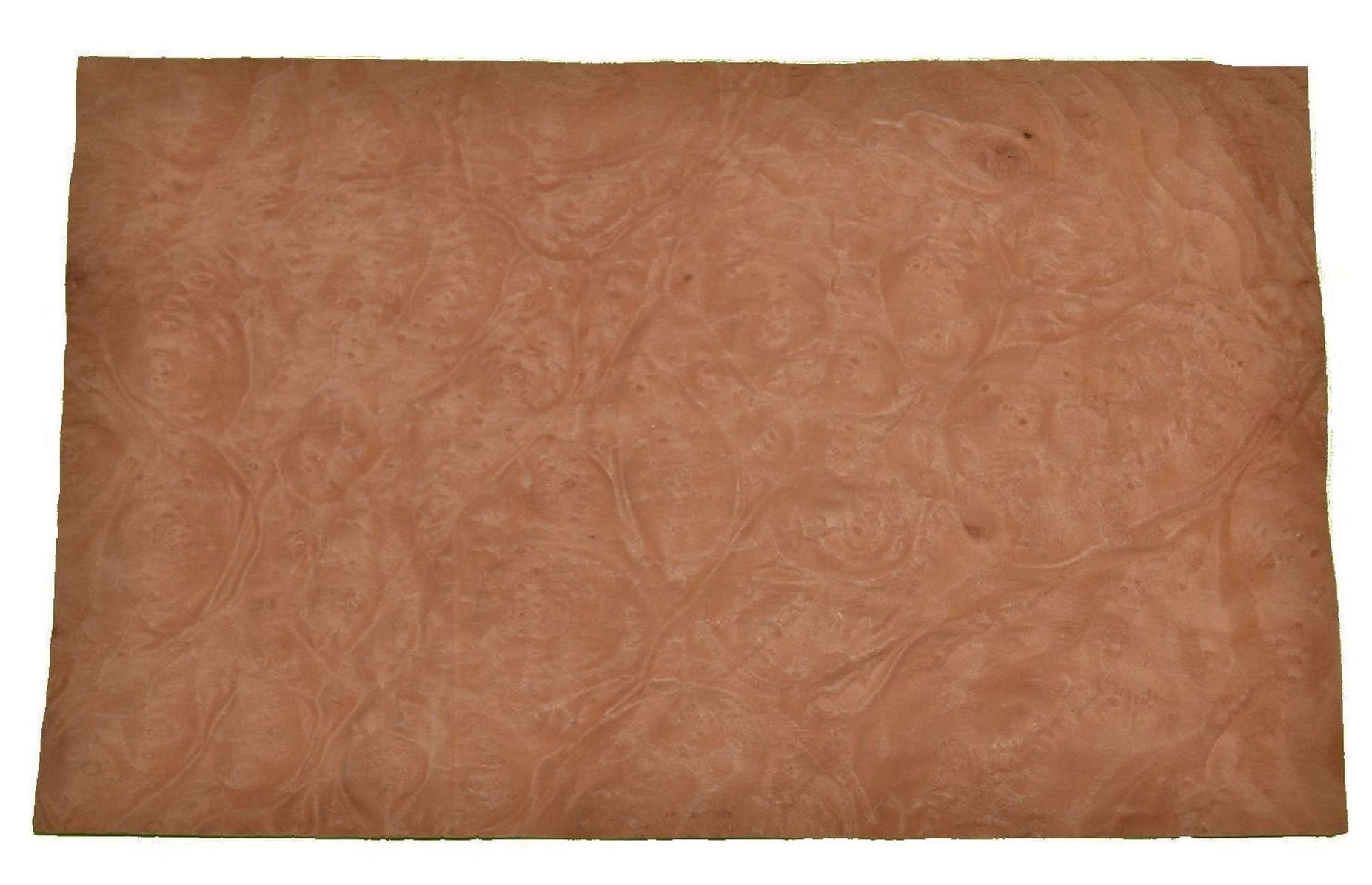 Figured raw wood veneer sheet with flowing grain
