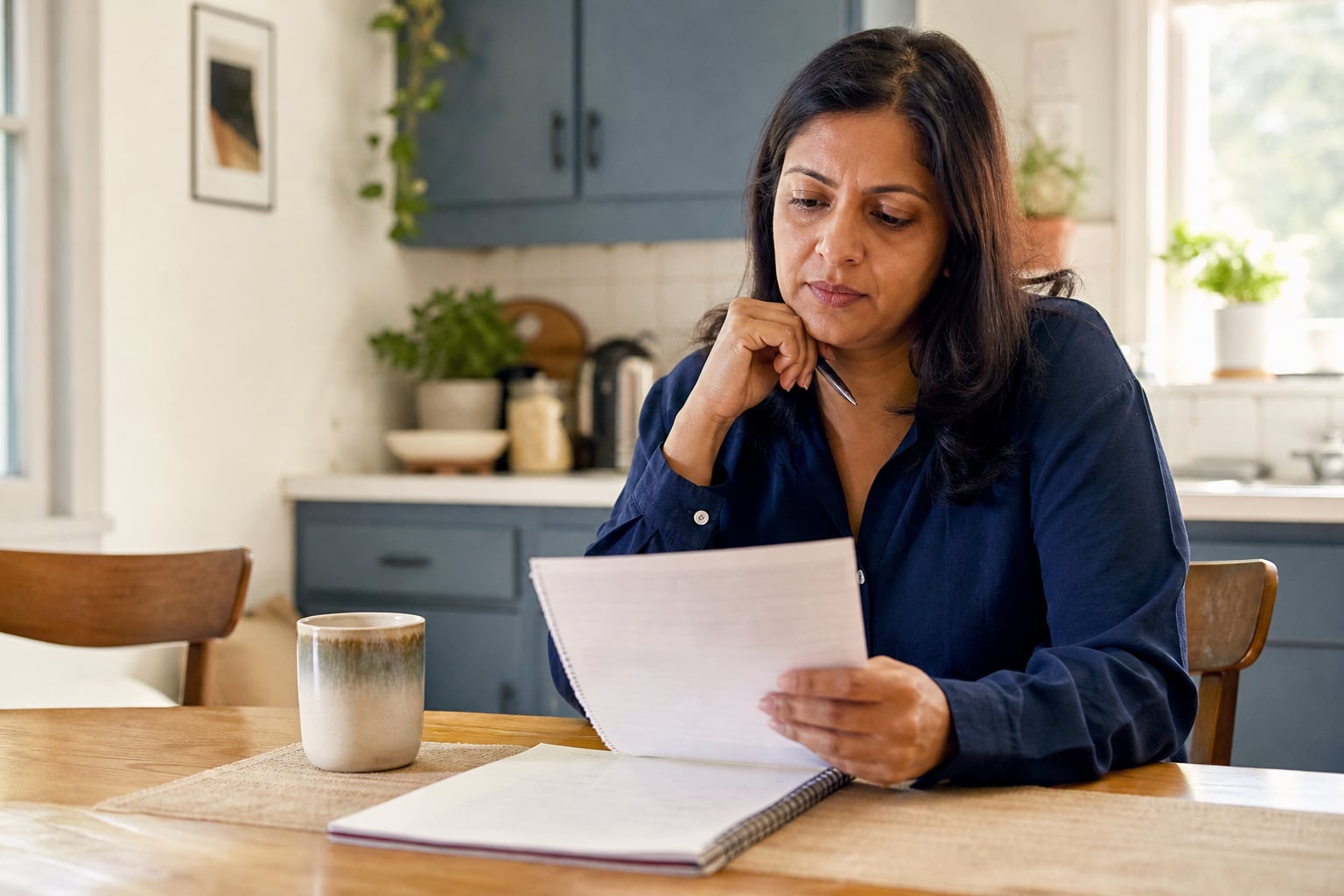 Woman reviewing notes before a follow-up appointment