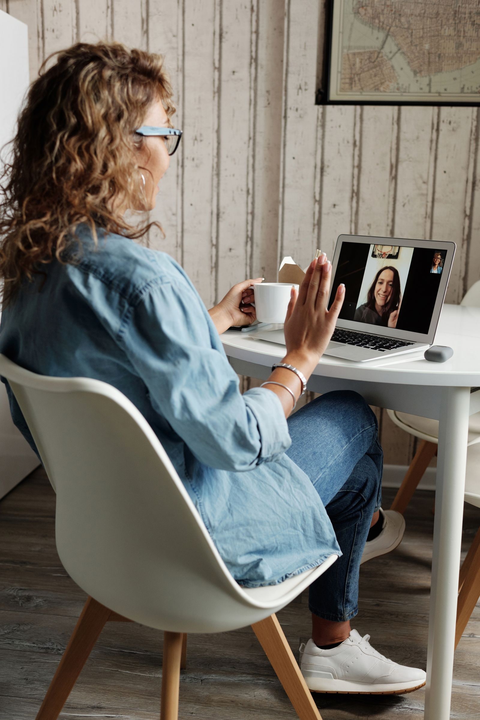 Person joining a video call from home