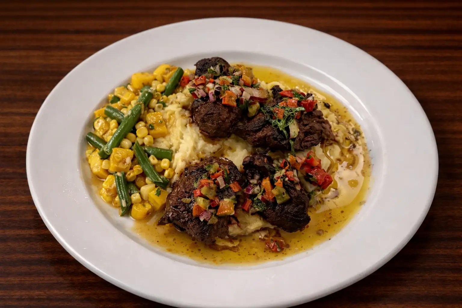 Seared steak from the dinner menu