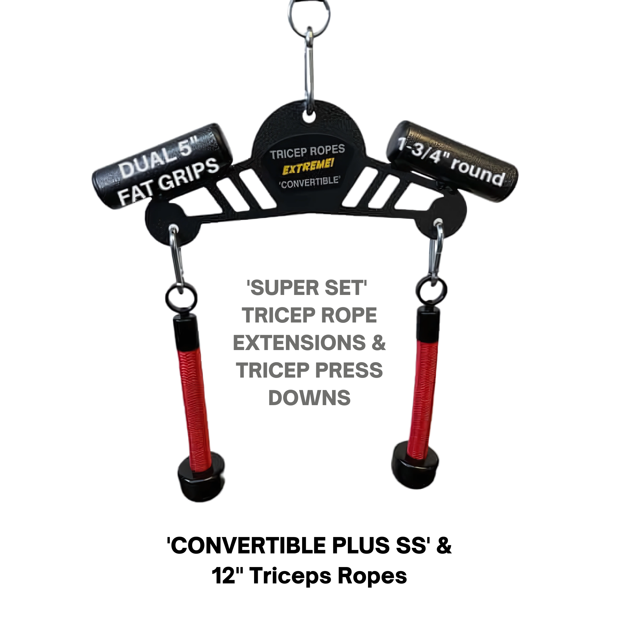 Convertible Plus Tricep Rope 'Super Set' Gym Bar With Removable Snap Links