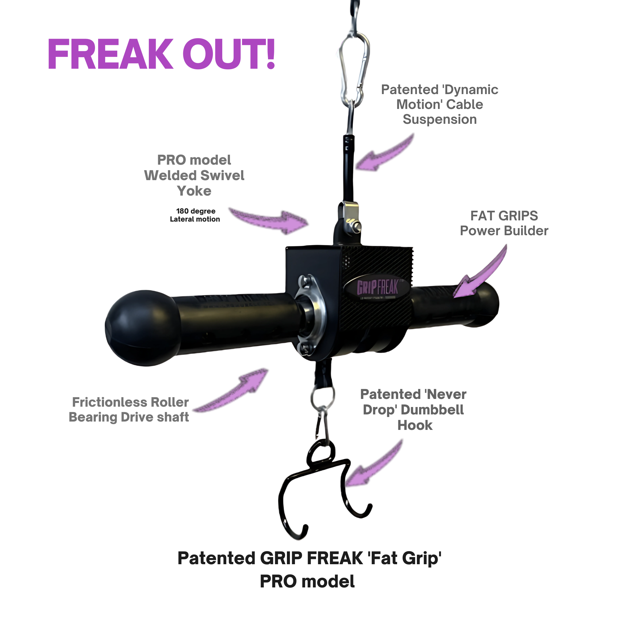 Grip Freak Fat Grip Wrist Roller Forearm Workout Tool With Dumbbell Hook