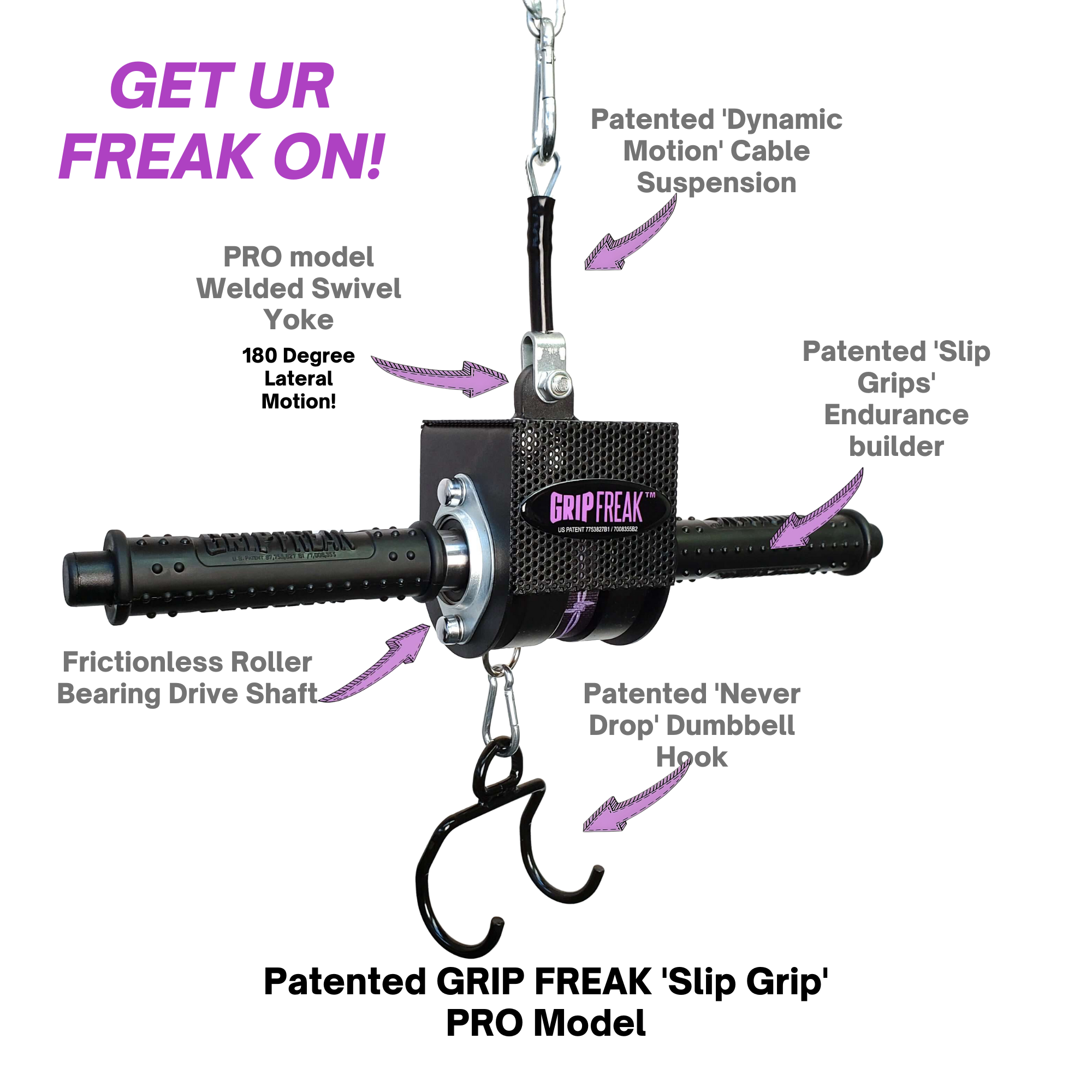 GRIP FREAK 'Slip Grip' Forearm Machine with Dumbbell Hook