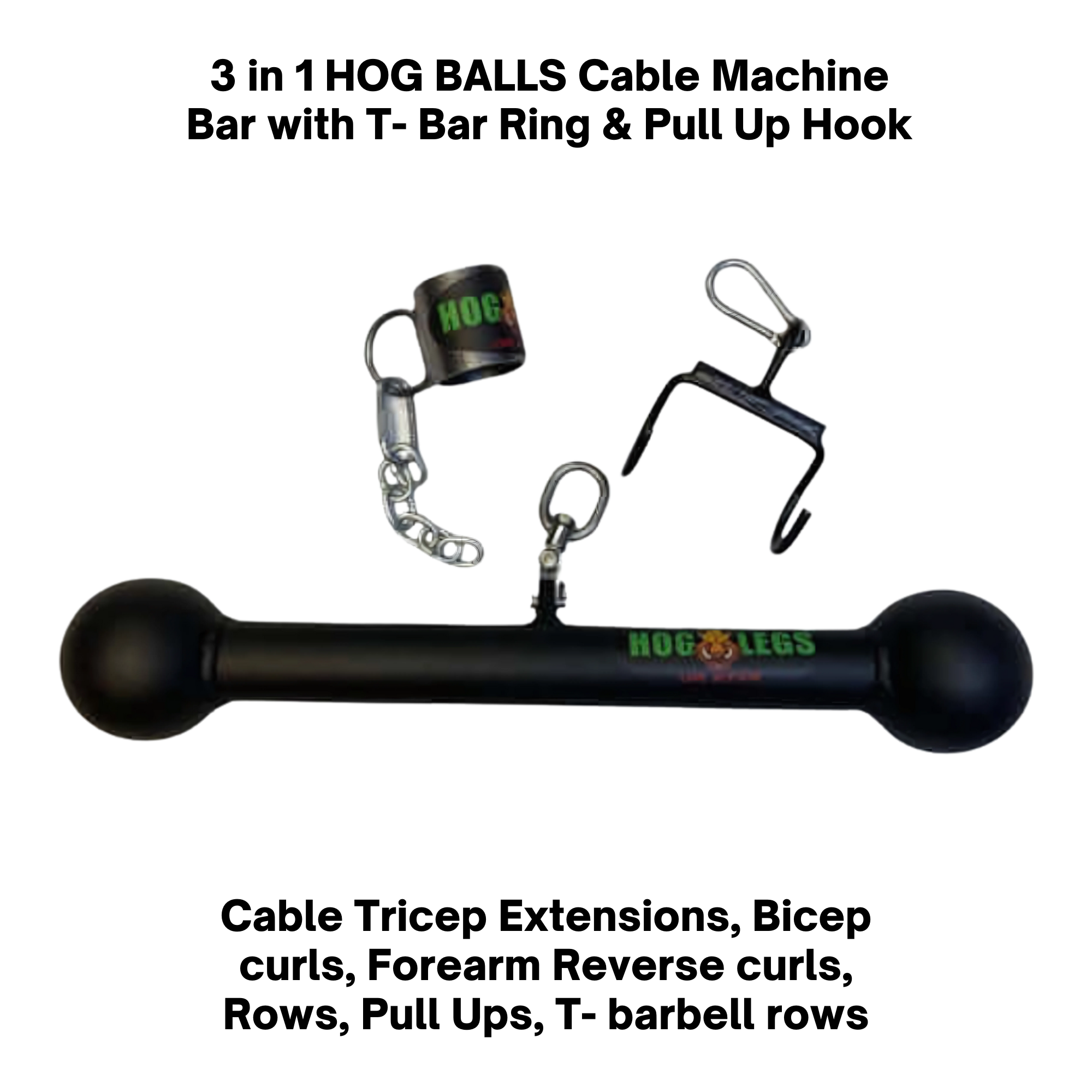 HOG LEGS Hog Balls Upper Body Exercise Equipment Bar - 3 in 1 Balls Handle - T Bar Ring - Pull Up Hook