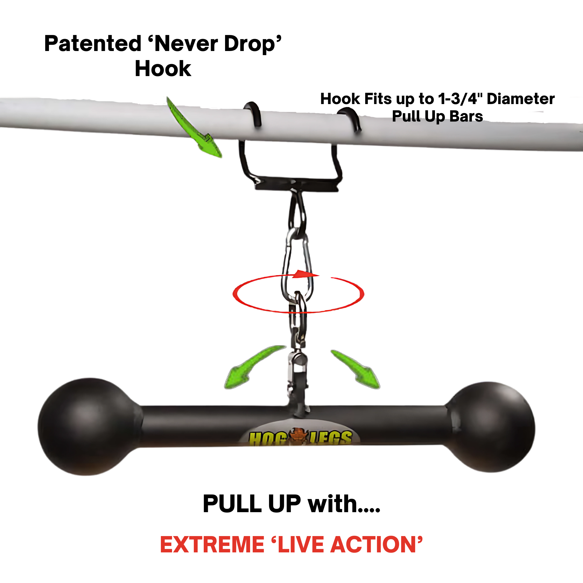 HOG LEGS Hog Balls Upper Body Exercise Equipment Bar - Pull-up Hook & Carabiner