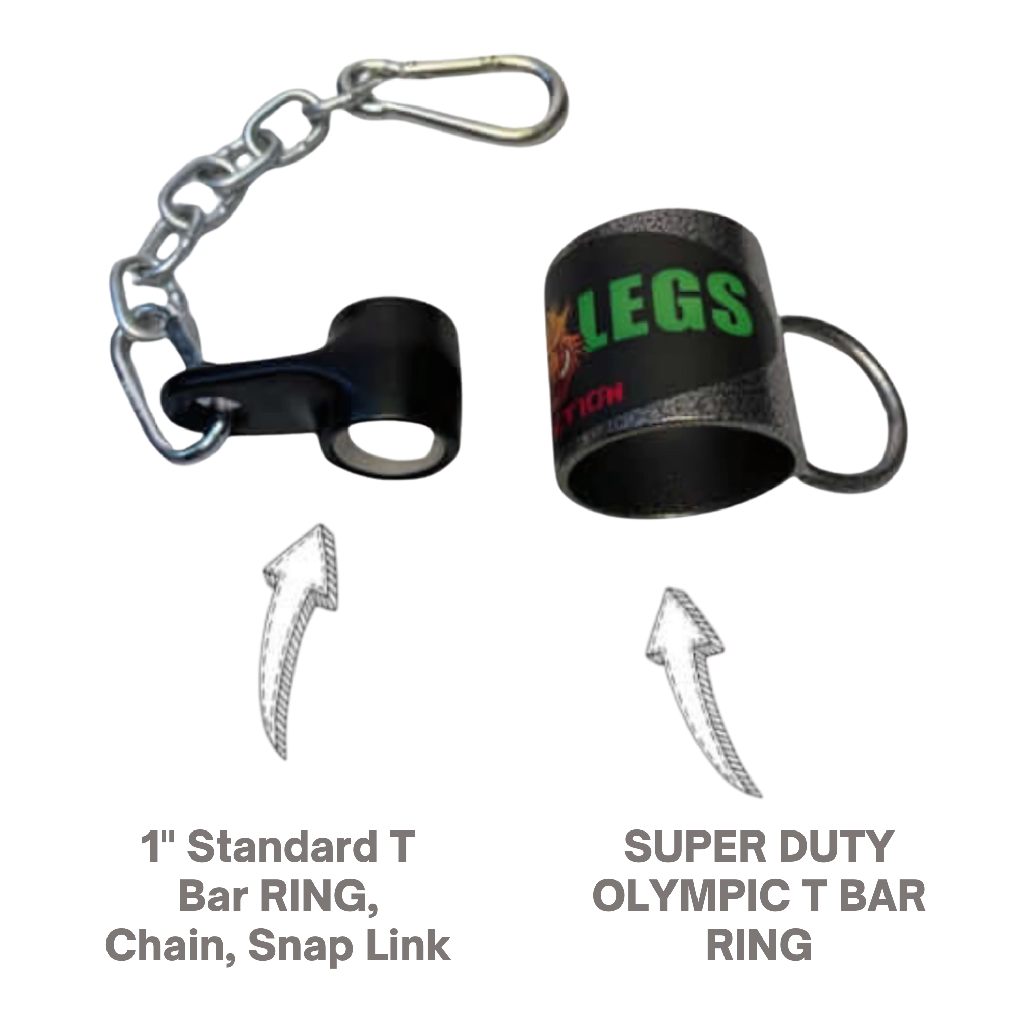 HOG LEGS 'multi-row' Low Pulley Cable Row Handles Plus - 1" Standard T-barbell Ring, Chain & Snap Link