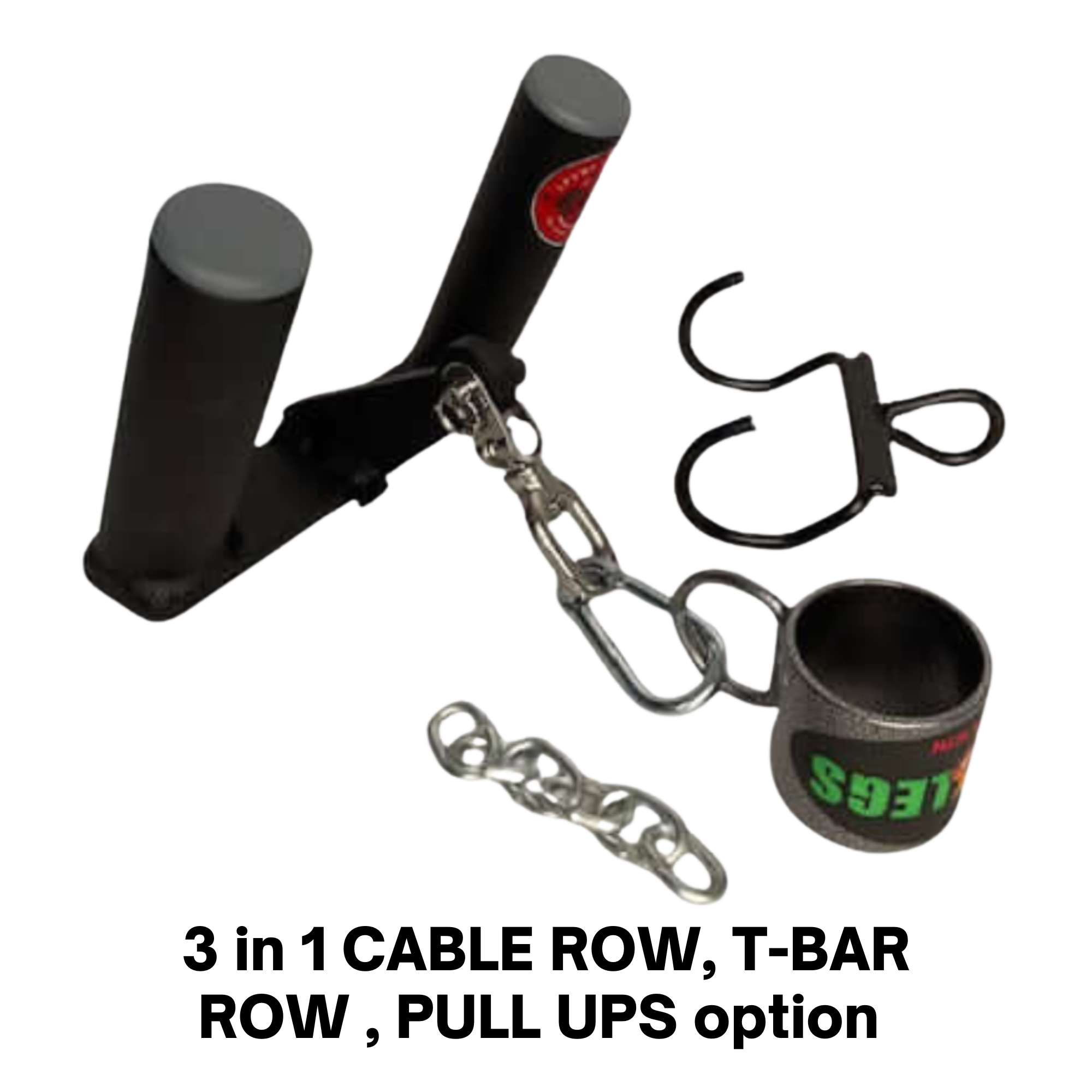 HOG LEGS 'Multi-Row' Low Pulley Cable Row Handles Plus - Olympic T-bar Ring - Chain - Pull Up Hook & Snap Link
