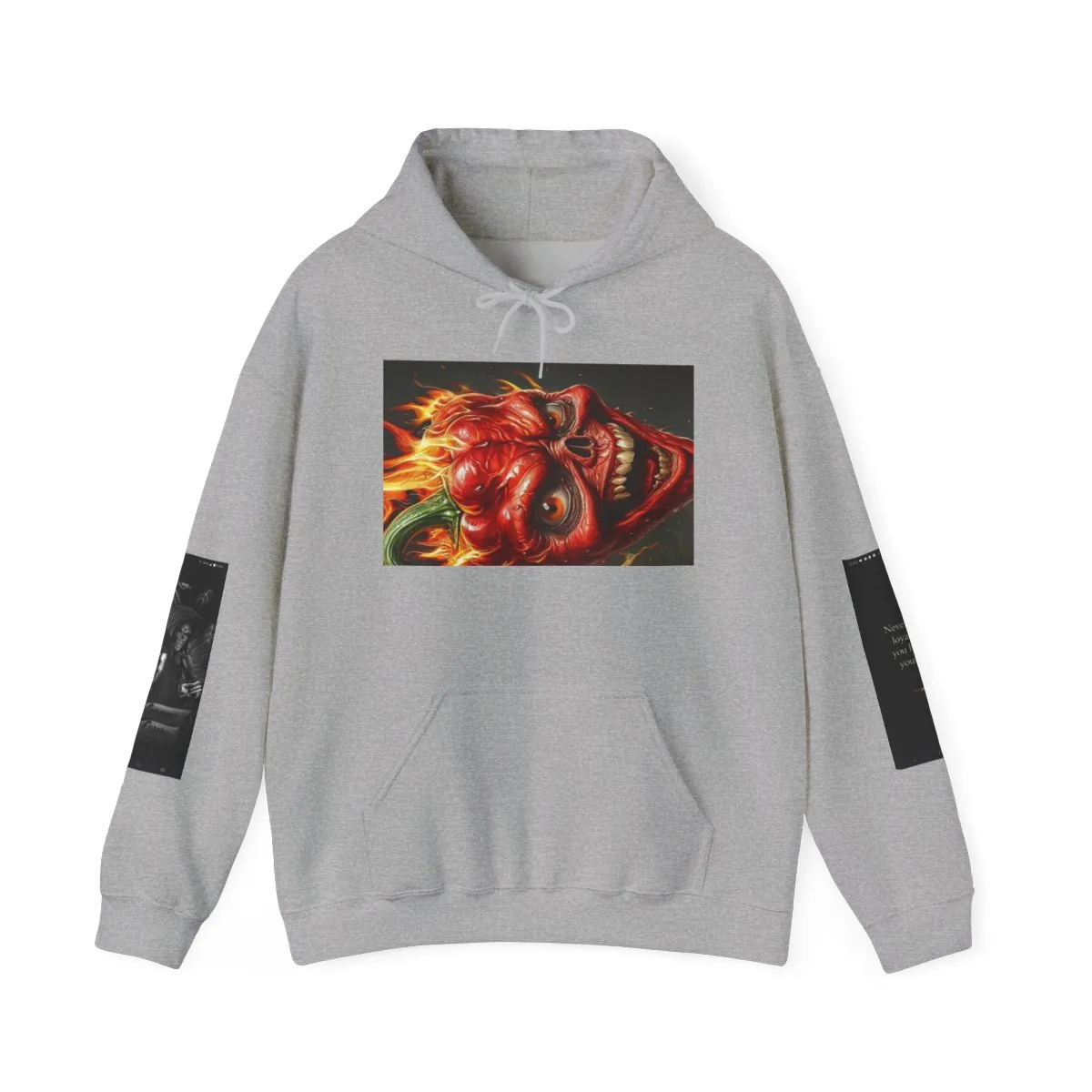 Flaming Demon Skull Hoodie — Fiery Horror Graphic Sweatshirt