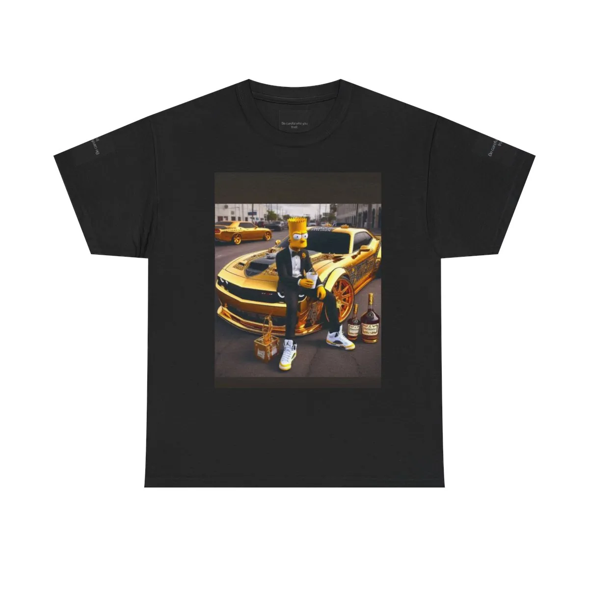 Bart Simpson Gold Car Graphic Tee — Streetwear Cartoon Rap Vibe