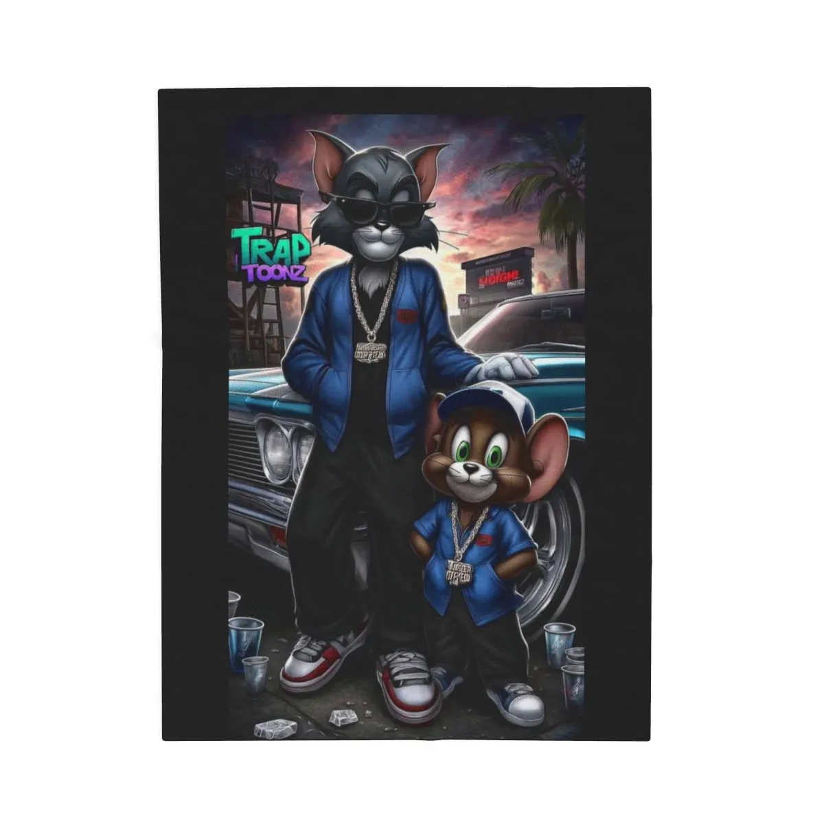 Trap Town Cartoon Mouse Velveteen Plush Blanket — Urban Streetwear Throw
