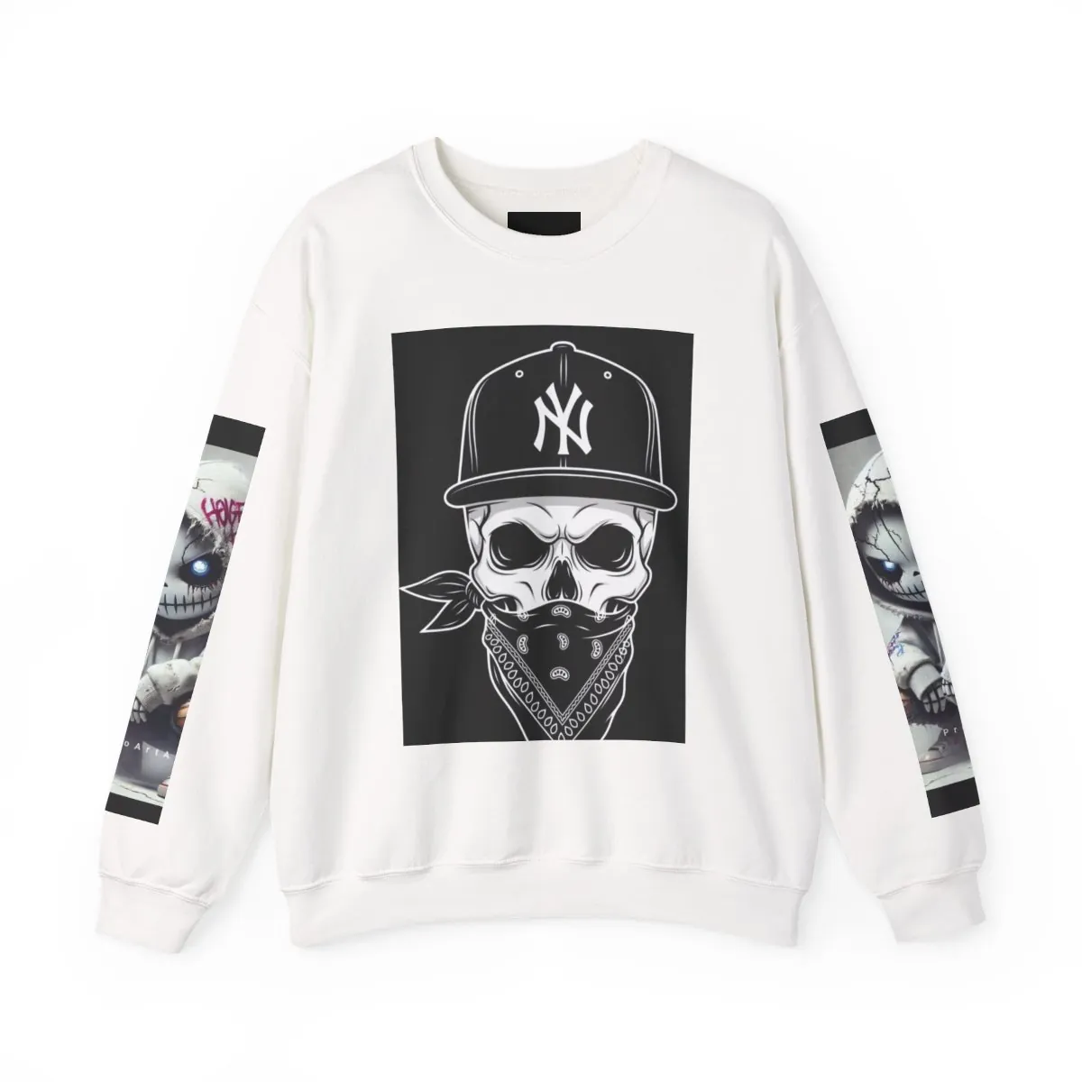 Skull Bandana Crewneck Sweatshirt — Edgy Streetwear Graphic Sweatshirt