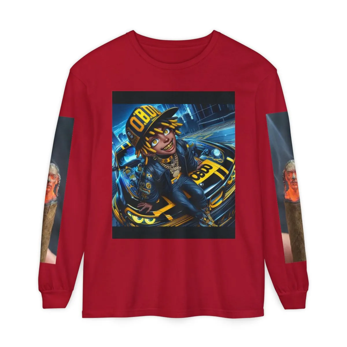 OBBD Streetwear Long Sleeve Tee — Animated Urban Graphic with Santa Hat