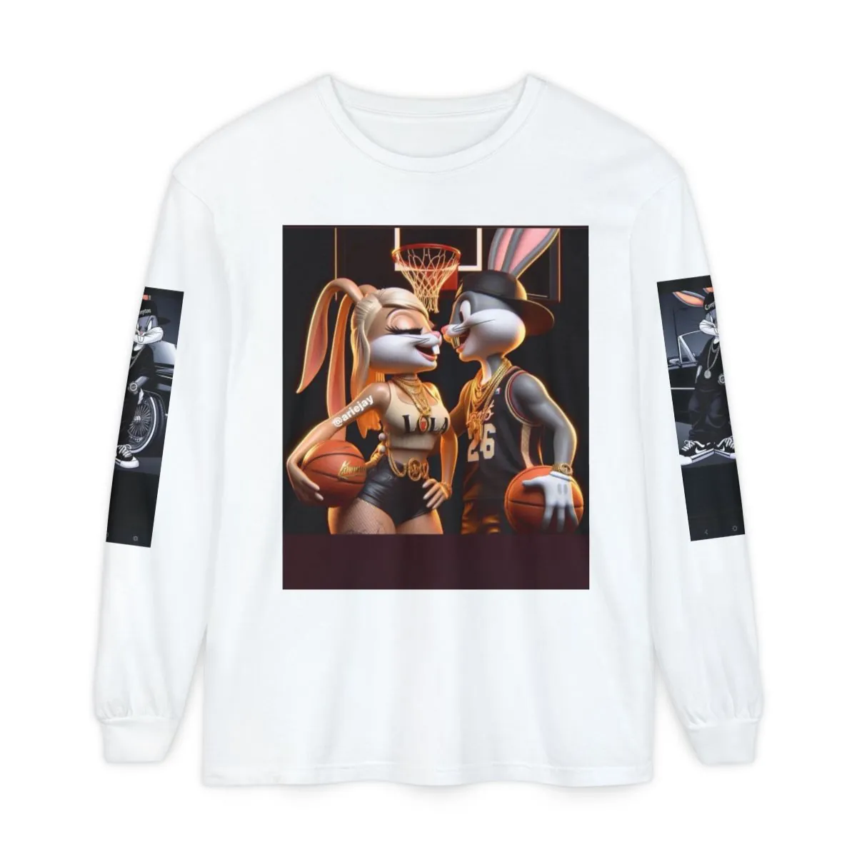 Bunny Basketball Streetwear Long Sleeve Tee — Retro Cartoon Hoop Crew