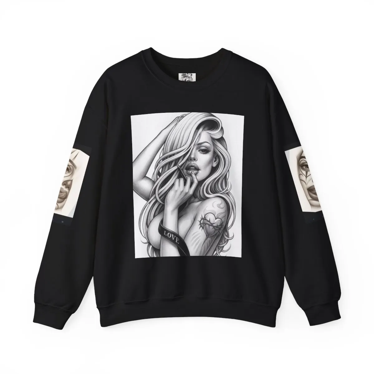 Graphic Crewneck Sweatshirt - Chicano Pinup & Theatre Mask Streetwear