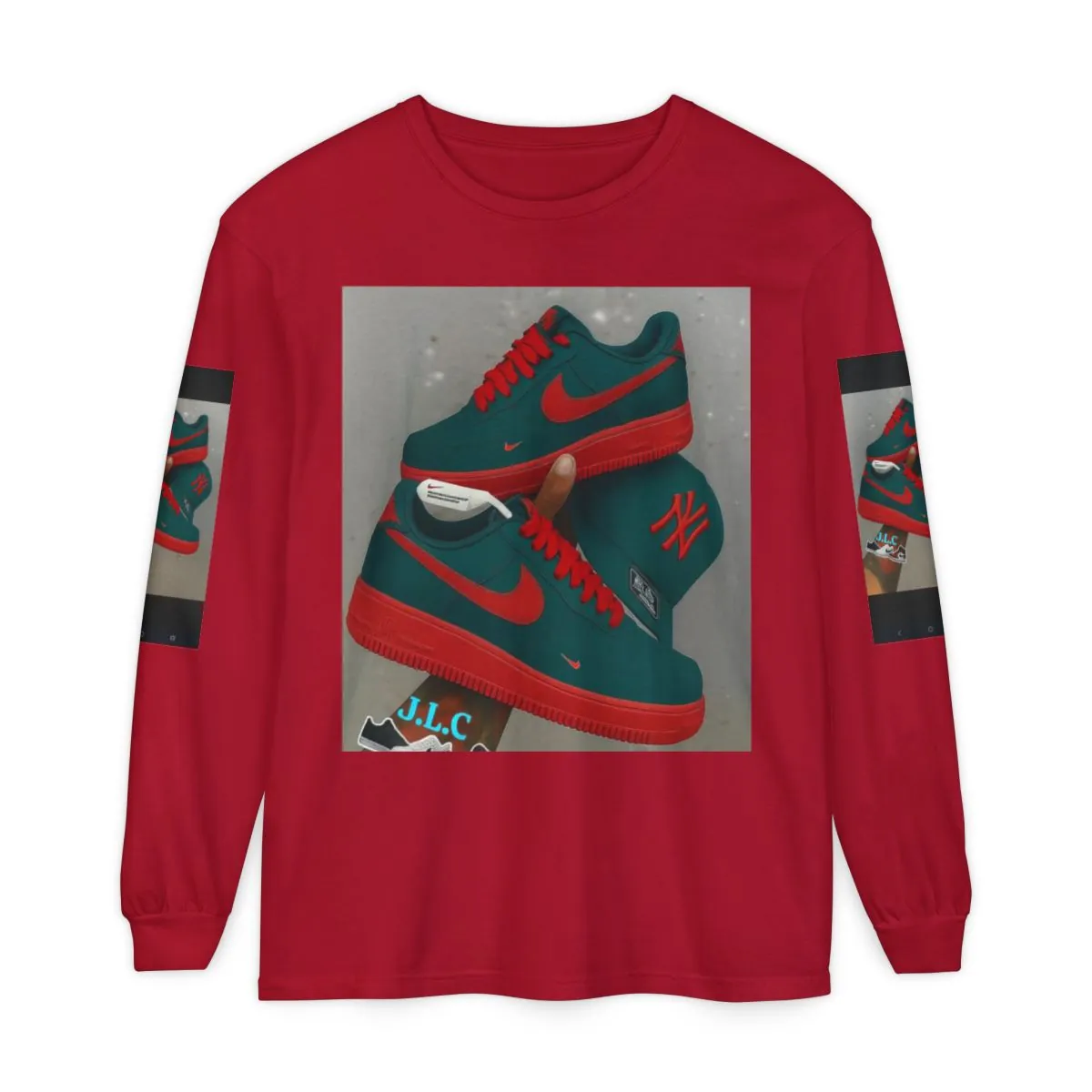 Sneaker Graphic Long Sleeve Tee — Red & Teal Nike Art