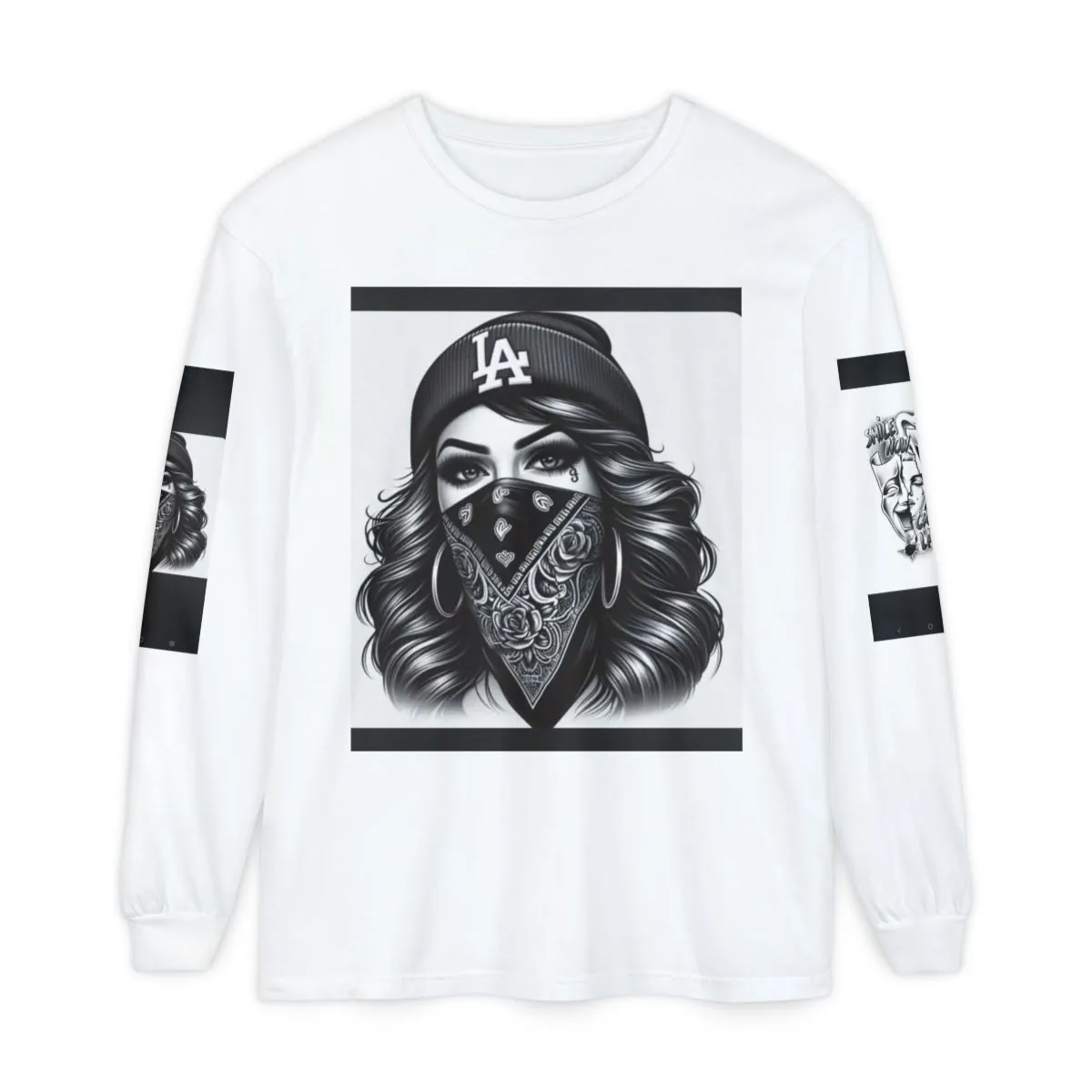 Bandana Mask LA Girl Long Sleeve Tee — “Smile Now Cry Later” Streetwear