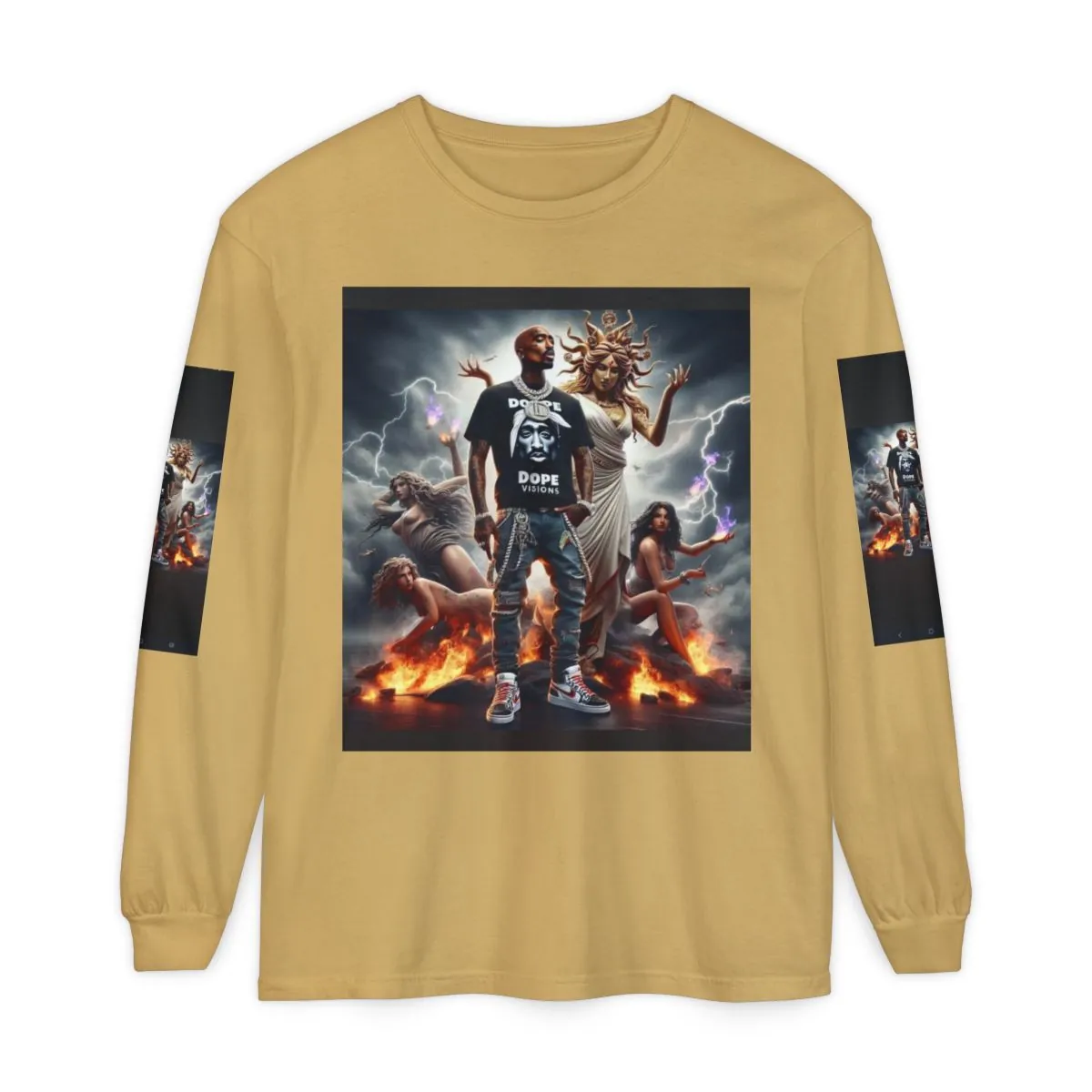 Mythic Streetwear Long Sleeve Tee — Medusa & Flames Graphic
