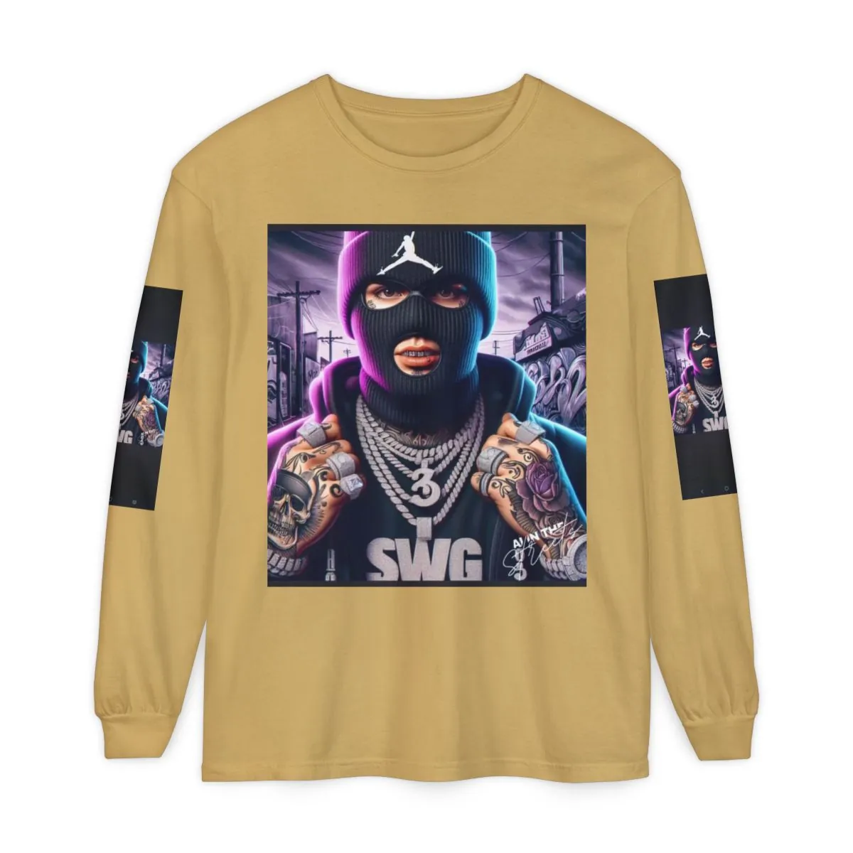 Graphic Long Sleeve Tee — Masked Rapper 'SWG' Streetwear