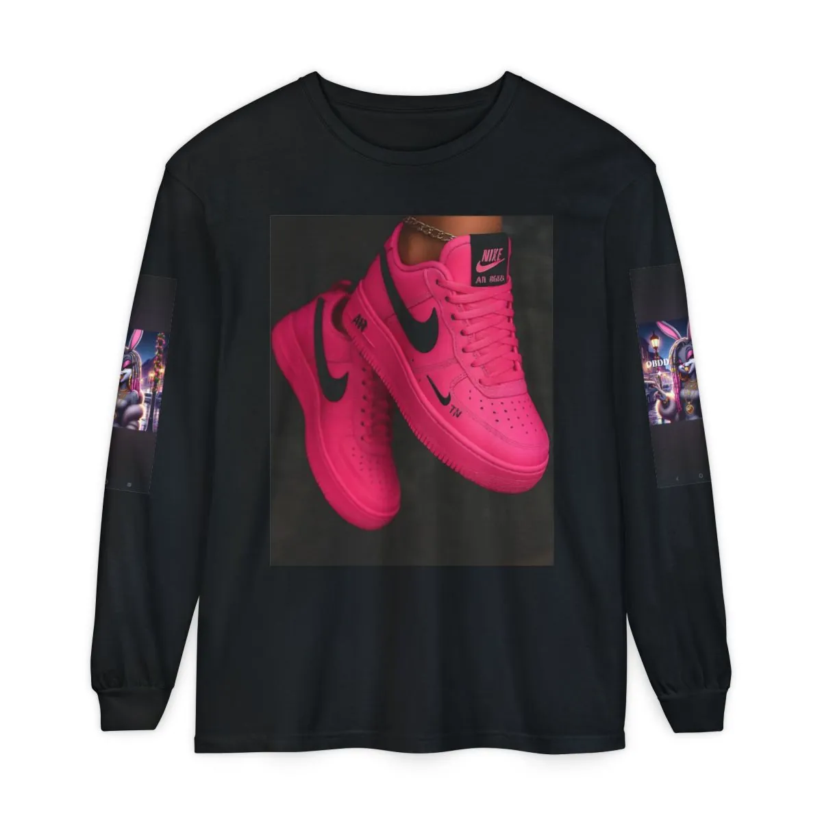 Vintage Cartoon Graphic Long Sleeve Tee — Jessica Rabbit & Bright Pink Sneaker Art
