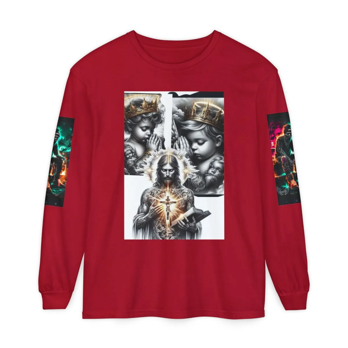Jesus Portrait Long Sleeve Tee — Crown of Thorns Graphic Christian Shirt