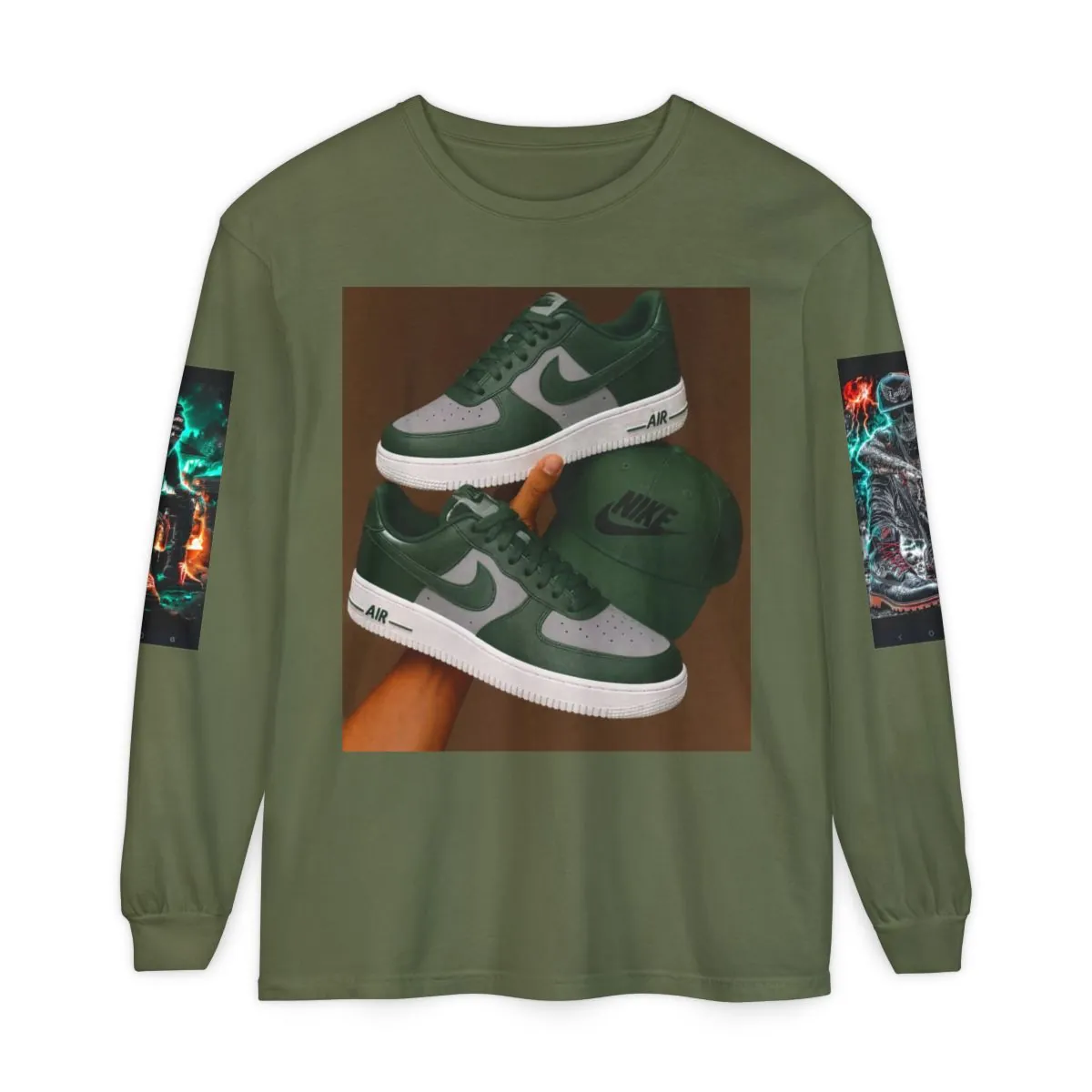 Graphic Long Sleeve Tee — Green Sneaker & Dice Art