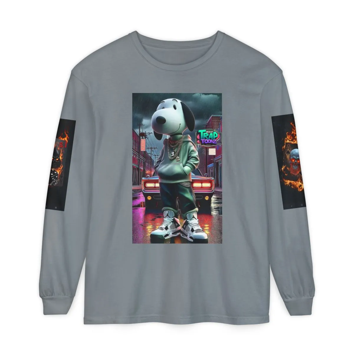 Snoopy Streetwear Long Sleeve Tee — Retro Car & Urban Night Graphic