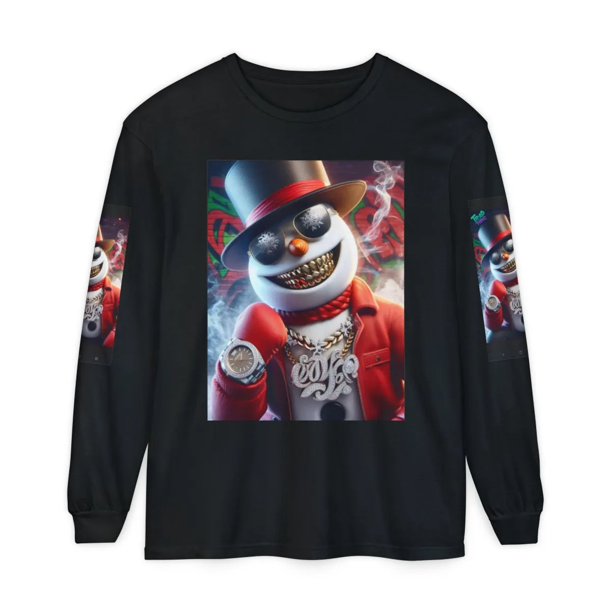 Snowman Streetwear Long Sleeve Shirt — Bling Holiday Graphic