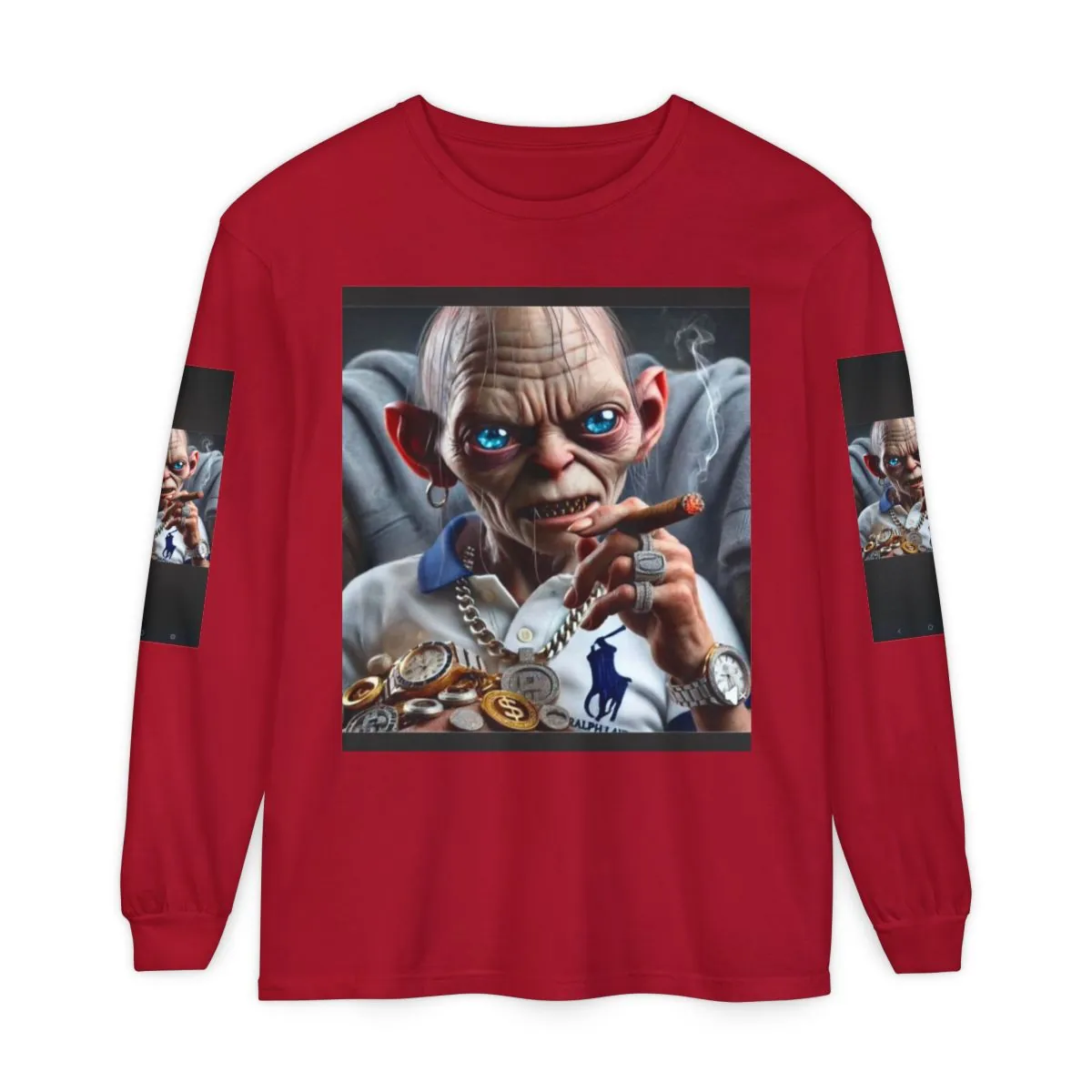 Goonie-Style Streetwear Long Sleeve Shirt — Blinged-Out Gollum Graphic