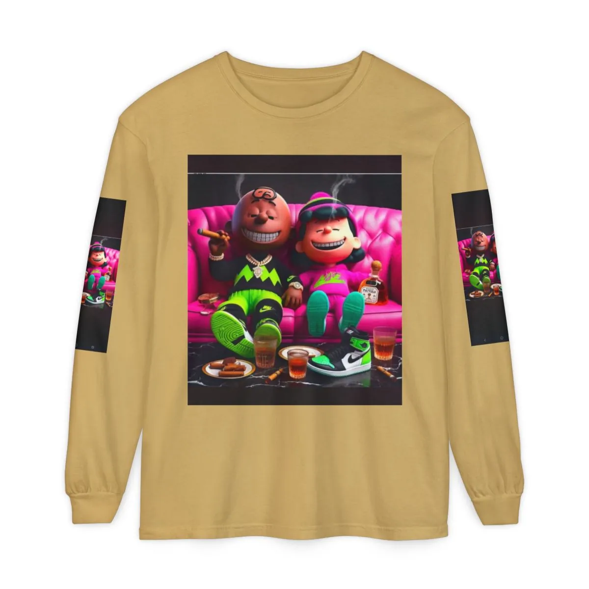 Long Sleeve T-Shirt — Retro Cartoon Couch Crew Graphic