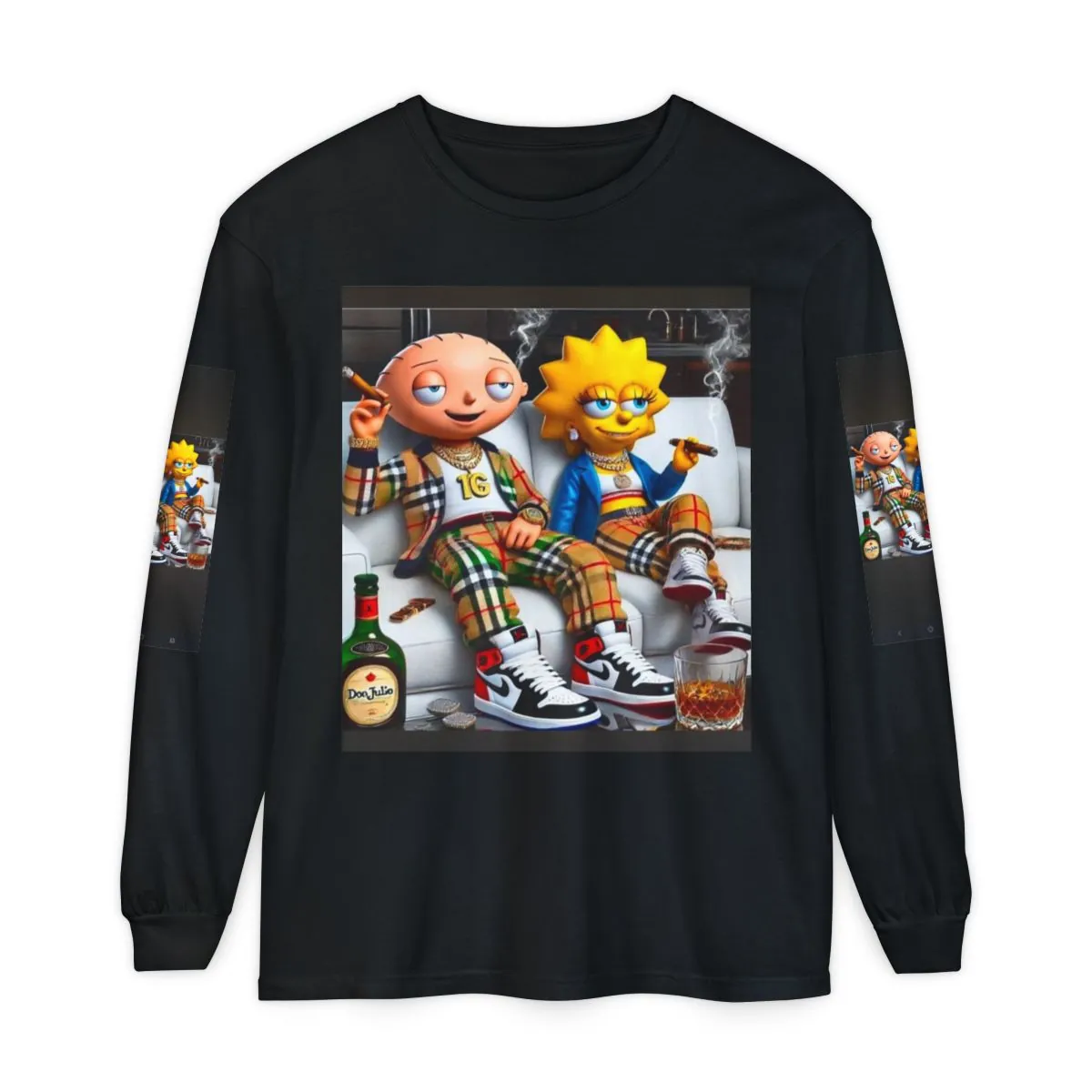 Streetwear Long Sleeve Tee — Cartoon Lounge Characters Graphic