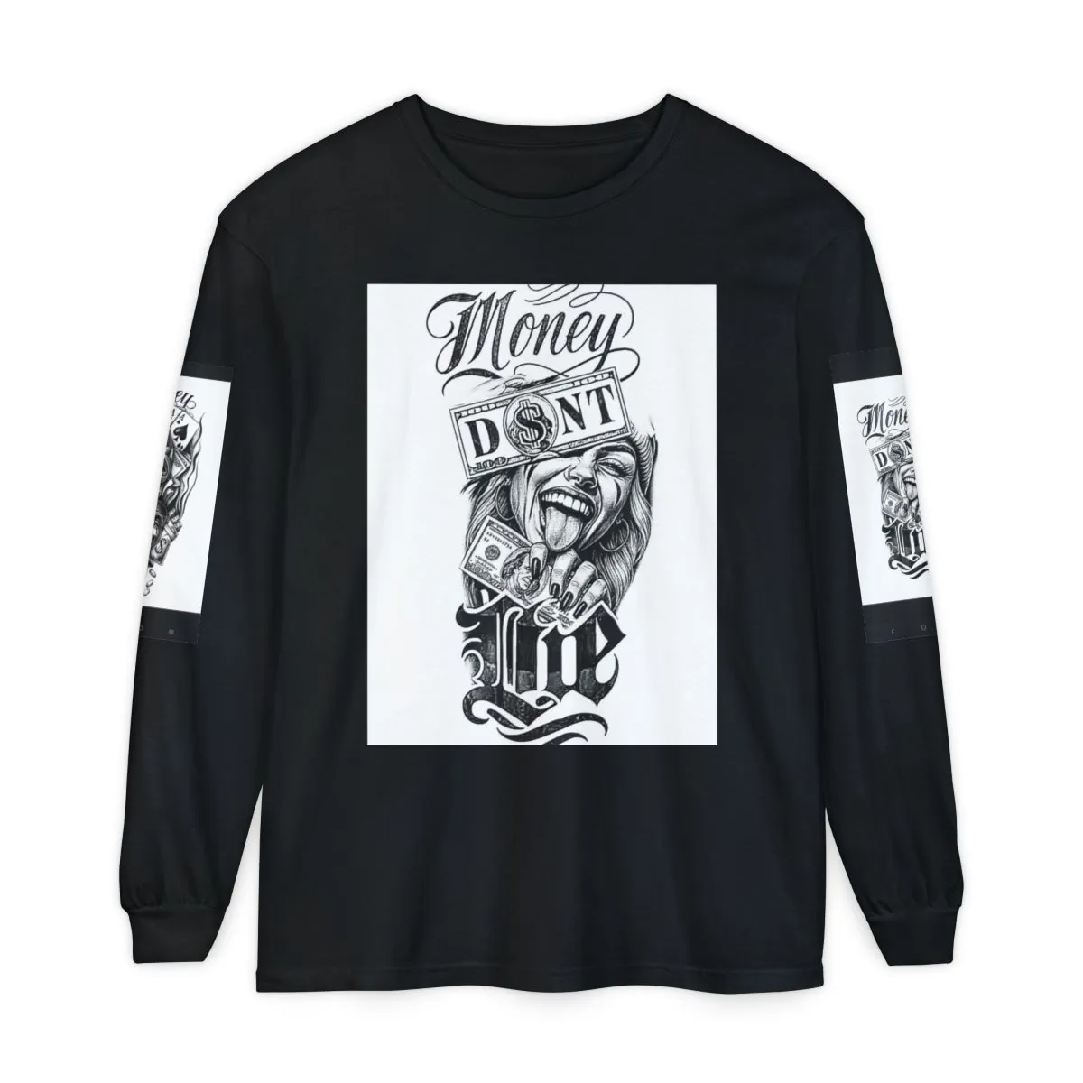 Money Doesn't Lie Long Sleeve T-Shirt — Tattoo-Style Graphic Crewneck