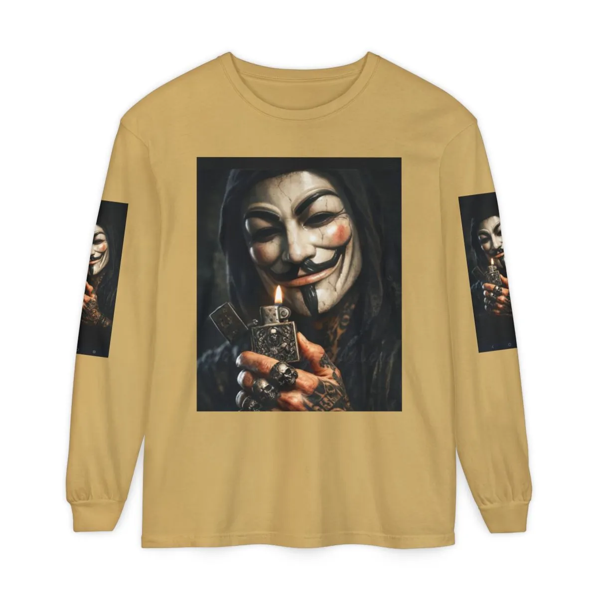 Guy Fawkes Mask Long Sleeve Tee — Anonymous V for Vendetta Graphic