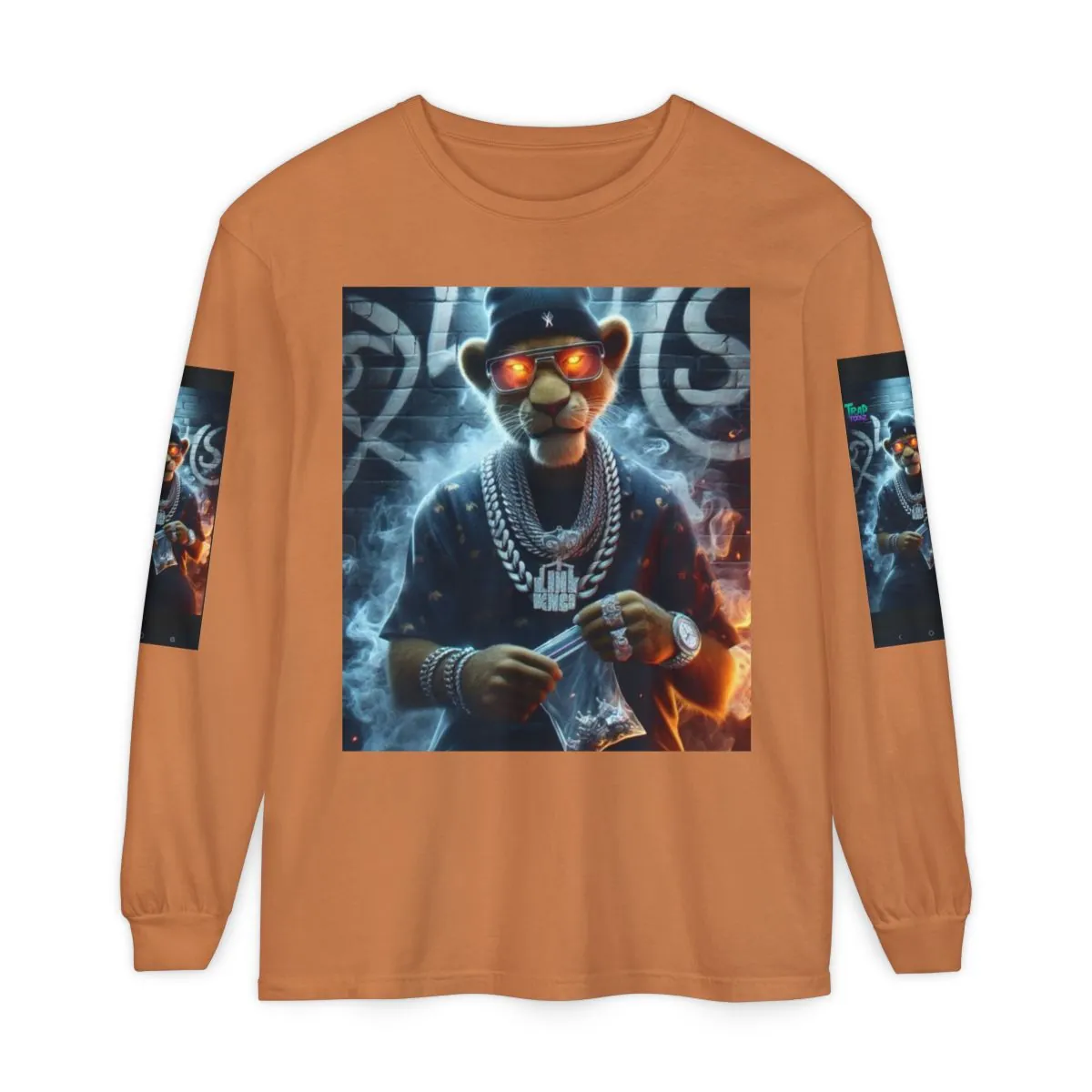 Streetwear Cat Graphic Long Sleeve Tee — Hip Hop Panther DJ Design